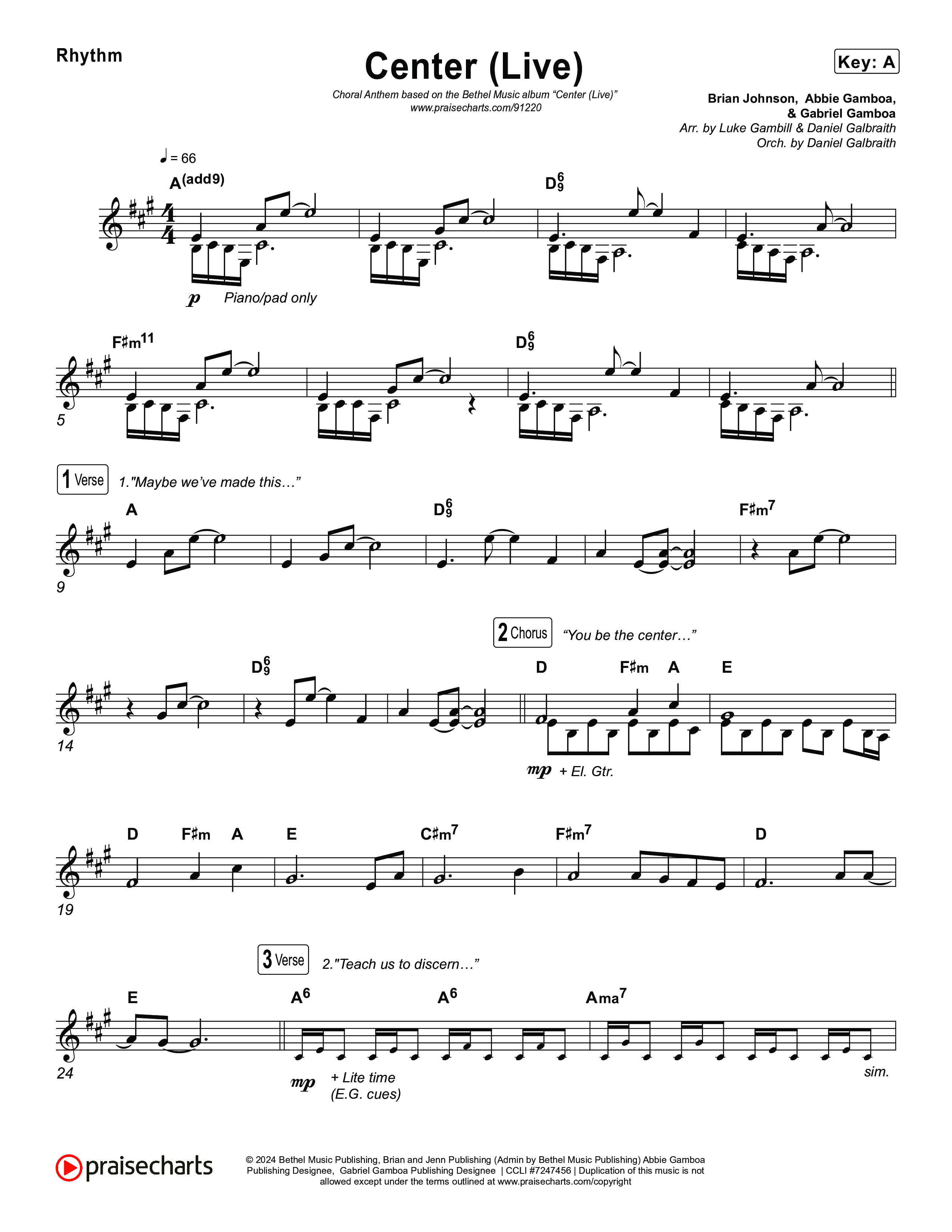 Center (Choral Anthem SATB) Rhythm Chart (Bethel Music / Abbie Gamboa / Arr. Luke Gambill)