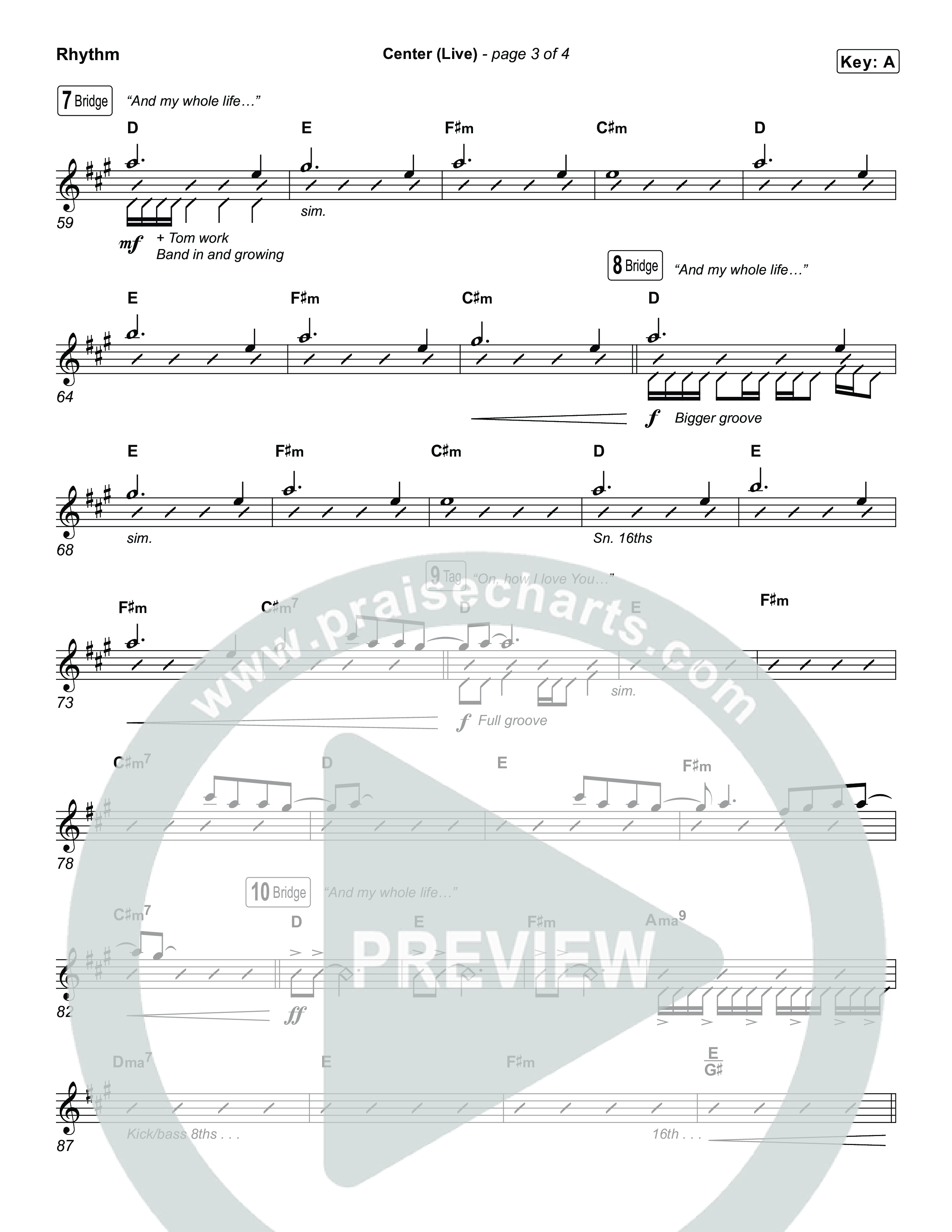 Center (Choral Anthem SATB) Rhythm Chart (Bethel Music / Abbie Gamboa / Arr. Luke Gambill)