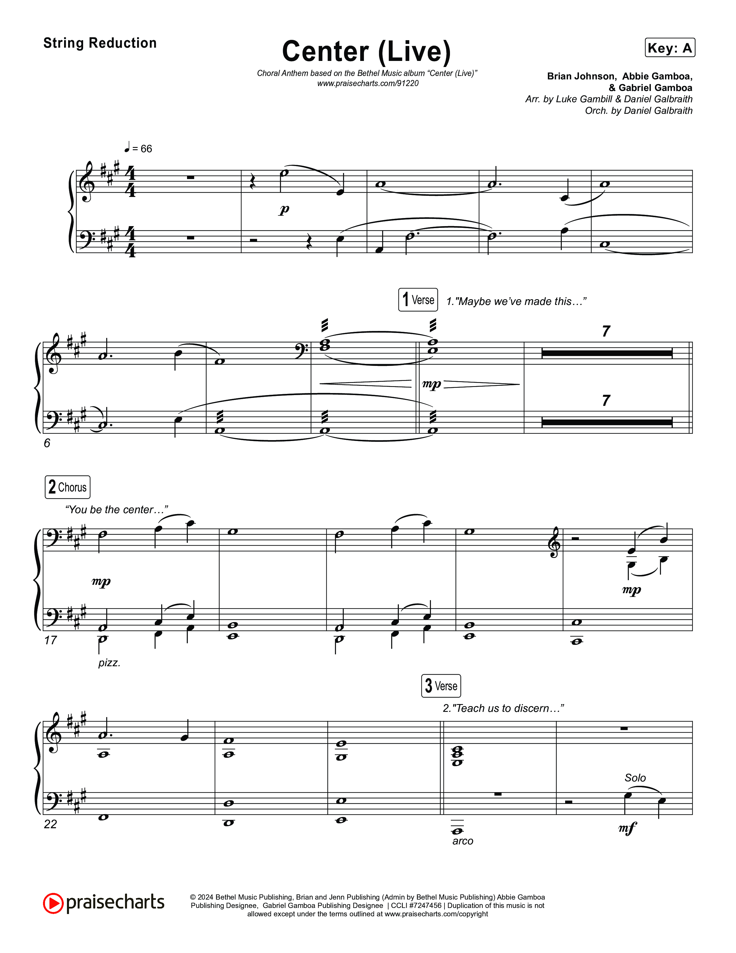 Center (Choral Anthem SATB) String Reduction (Bethel Music / Abbie Gamboa / Arr. Luke Gambill)