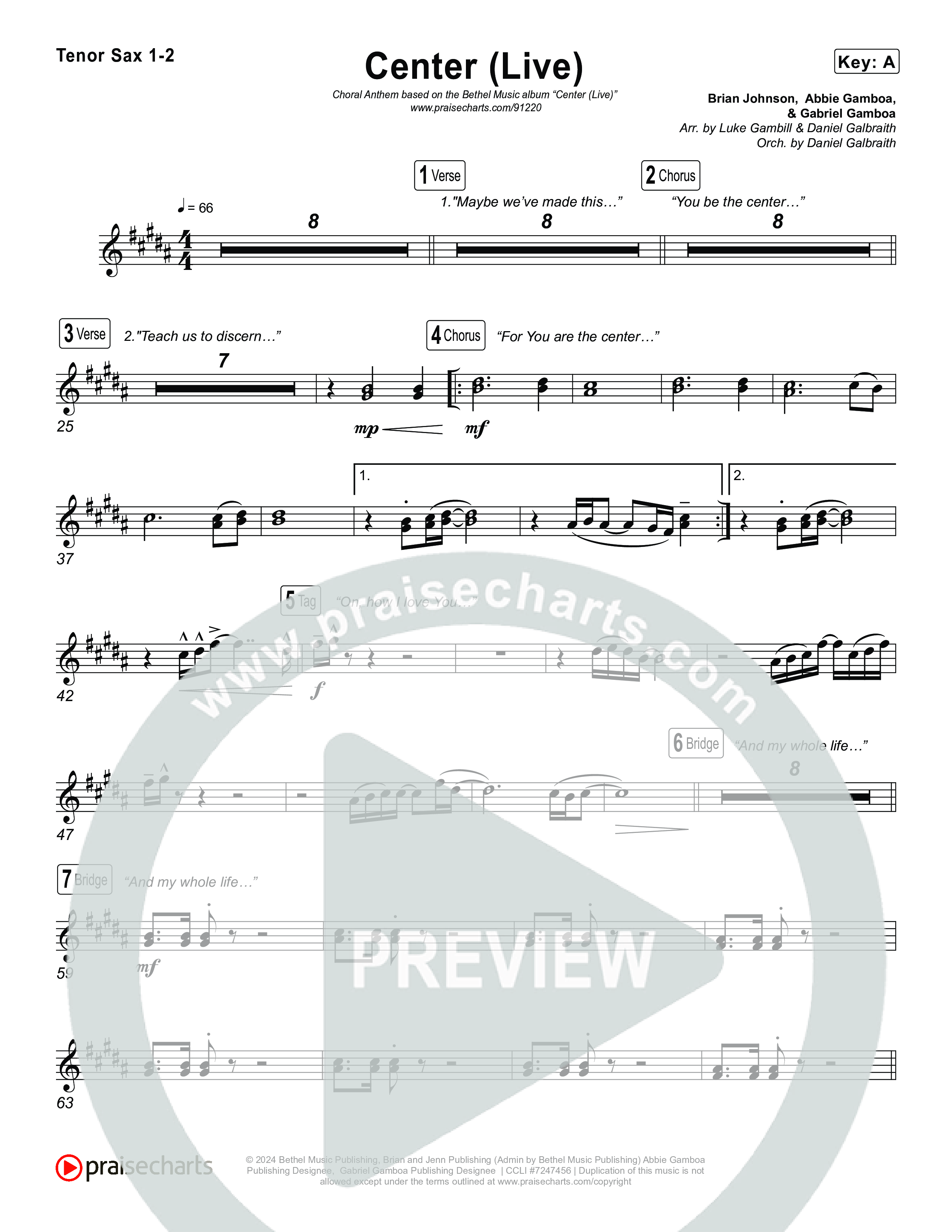 Center (Choral Anthem SATB) Sax Pack (Bethel Music / Abbie Gamboa / Arr. Luke Gambill)