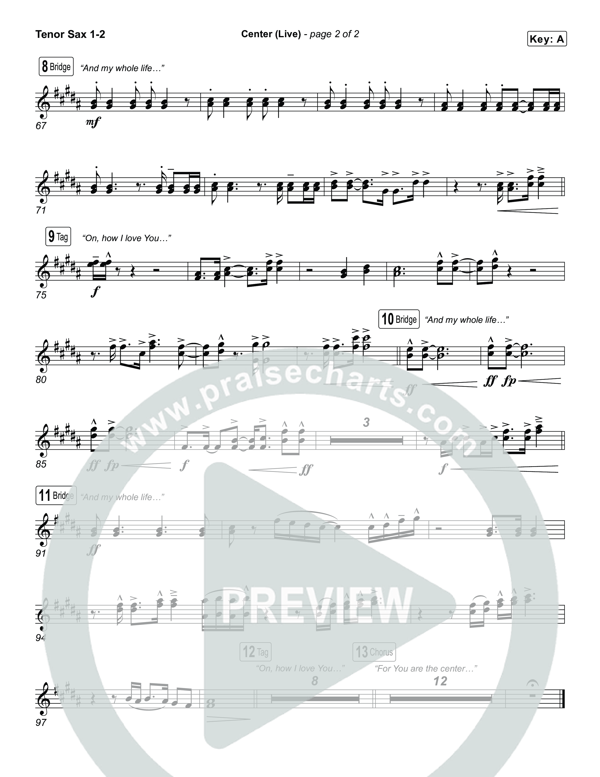 Center (Choral Anthem SATB) Tenor Sax 1,2 (Bethel Music / Abbie Gamboa / Arr. Luke Gambill)