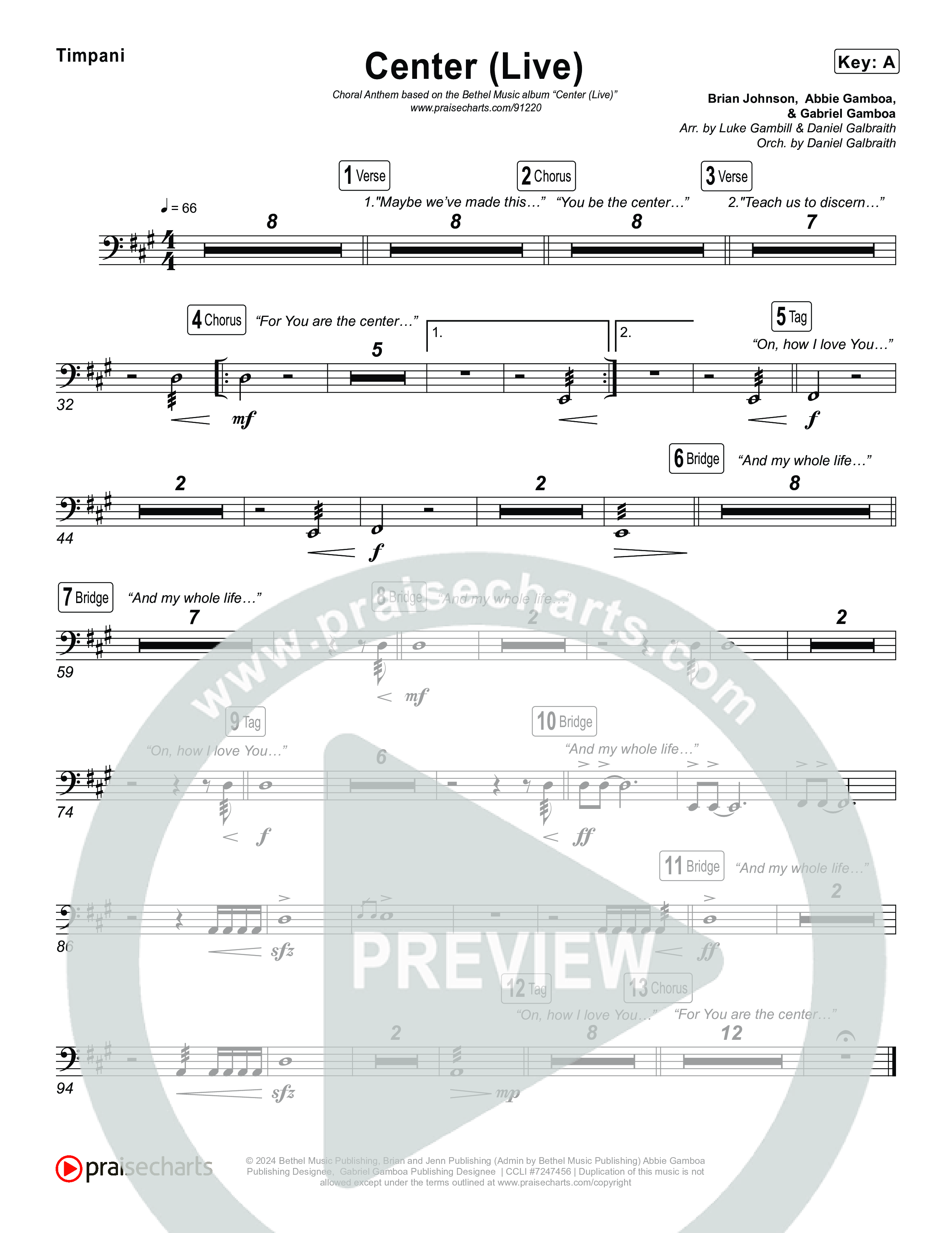 Center (Choral Anthem SATB) Timpani (Bethel Music / Abbie Gamboa / Arr. Luke Gambill)