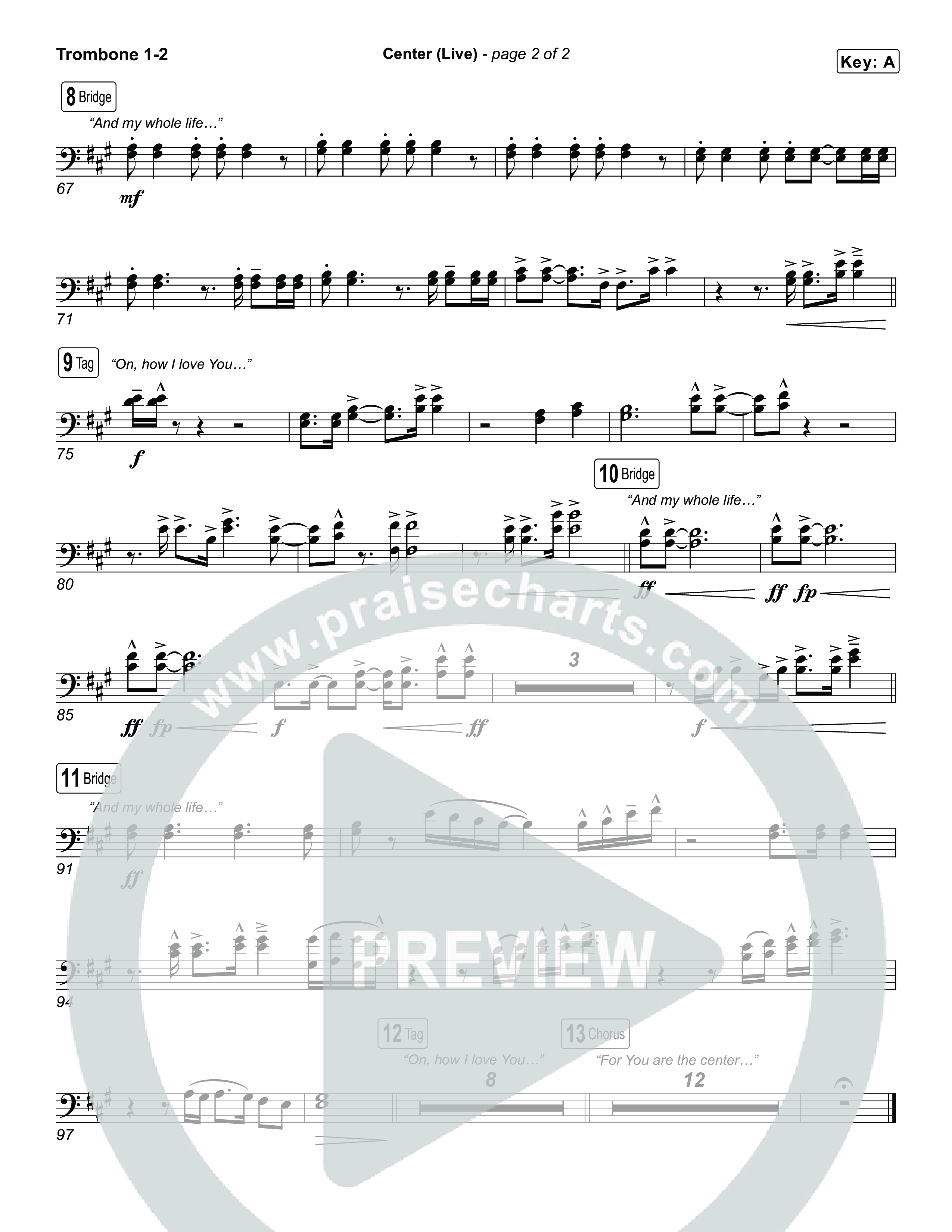 Center (Choral Anthem SATB) Trombone 1,2 (Bethel Music / Abbie Gamboa / Arr. Luke Gambill)
