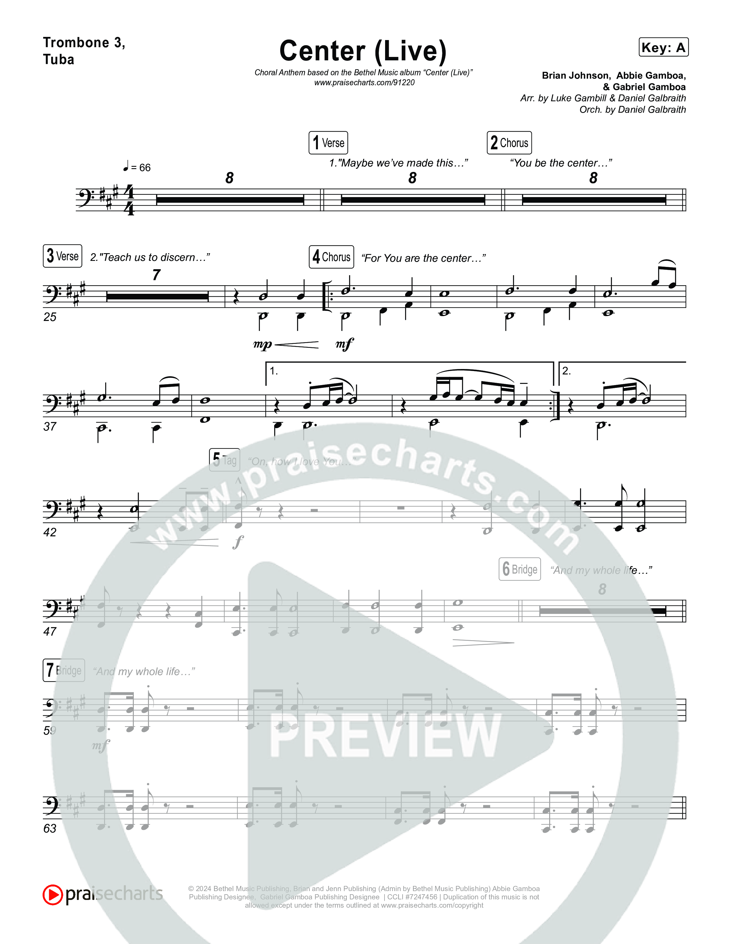 Center (Choral Anthem SATB) Trombone 1,2 (Bethel Music / Abbie Gamboa / Arr. Luke Gambill)