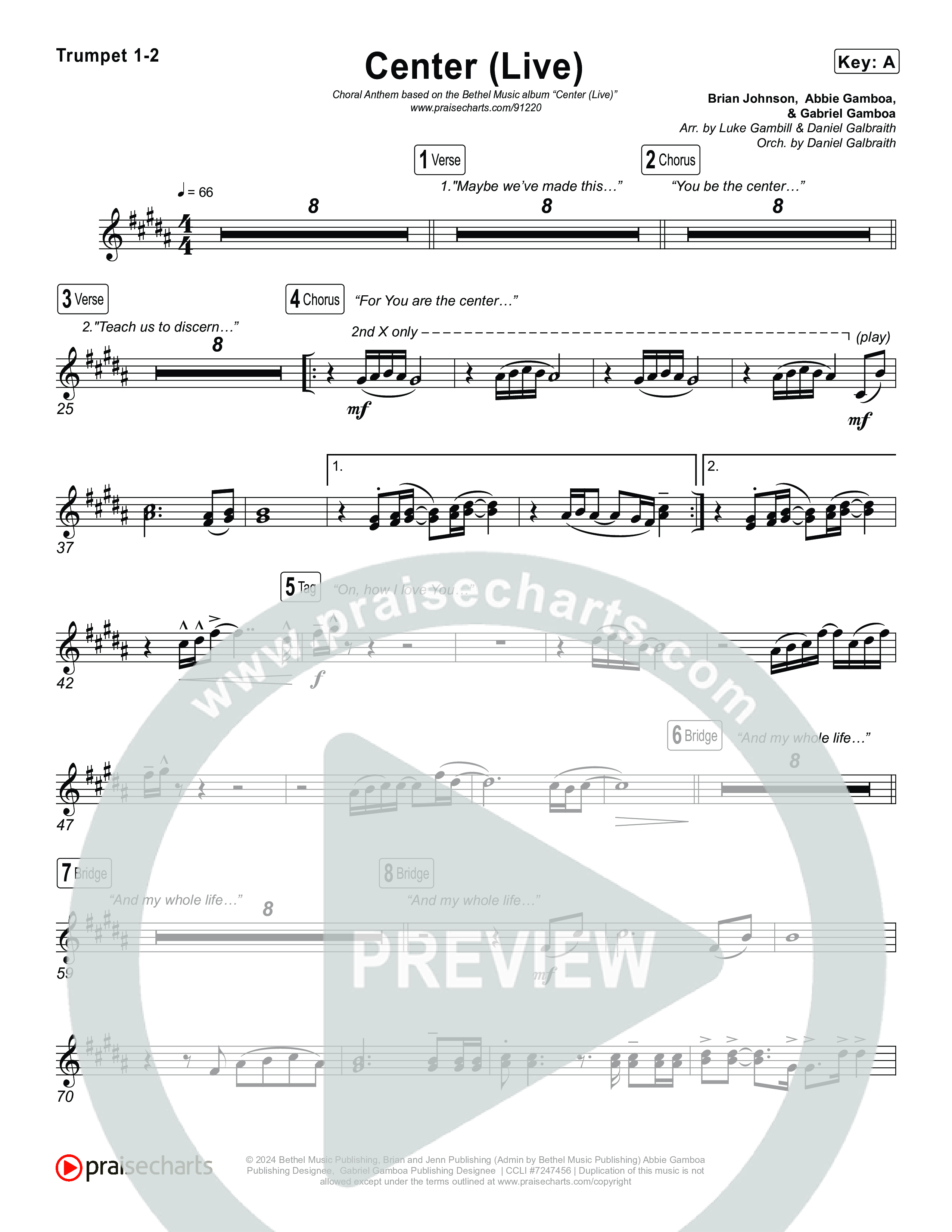 Center (Choral Anthem SATB) Brass Pack (Bethel Music / Abbie Gamboa / Arr. Luke Gambill)