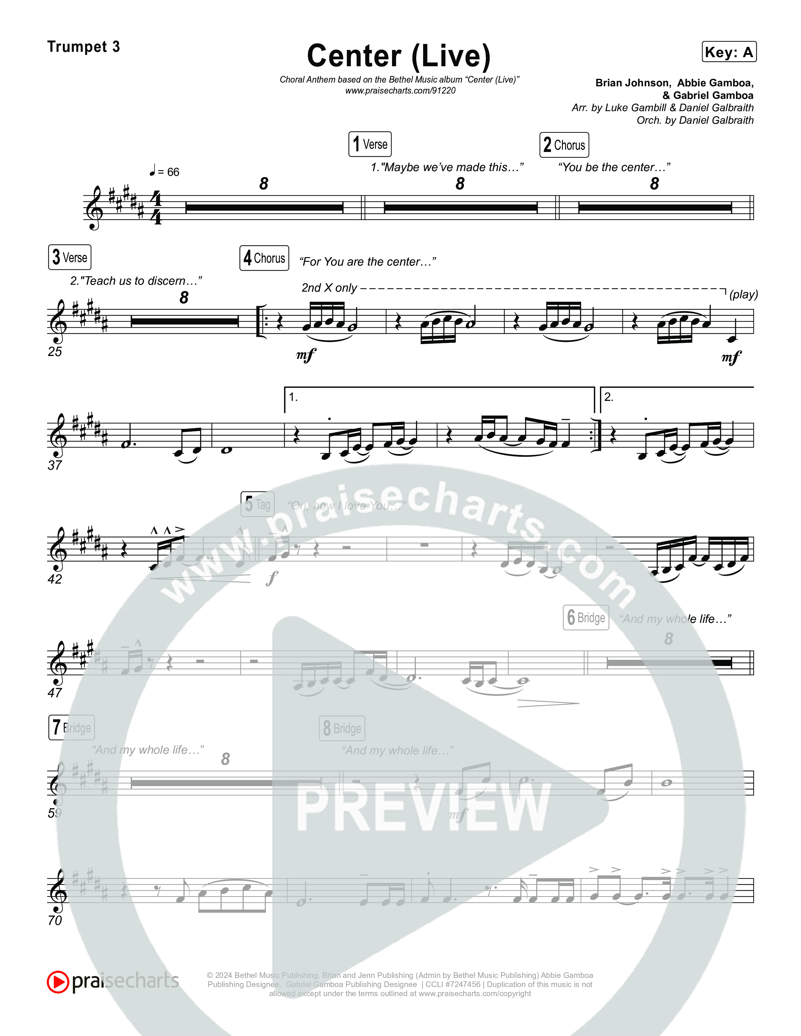 Center (Choral Anthem SATB) Trumpet 1,2 (Bethel Music / Abbie Gamboa / Arr. Luke Gambill)