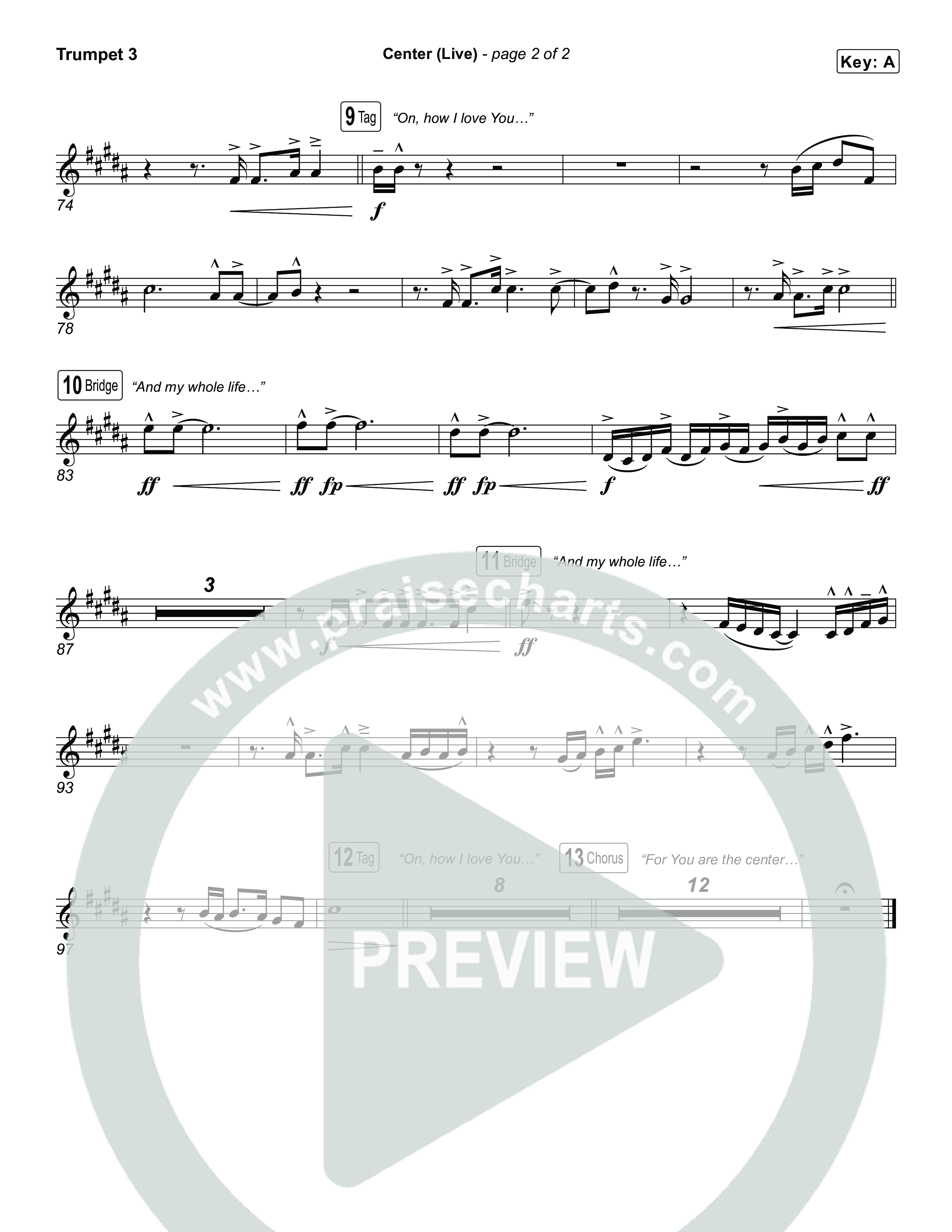 Center (Choral Anthem SATB) Trumpet 3 (Bethel Music / Abbie Gamboa / Arr. Luke Gambill)