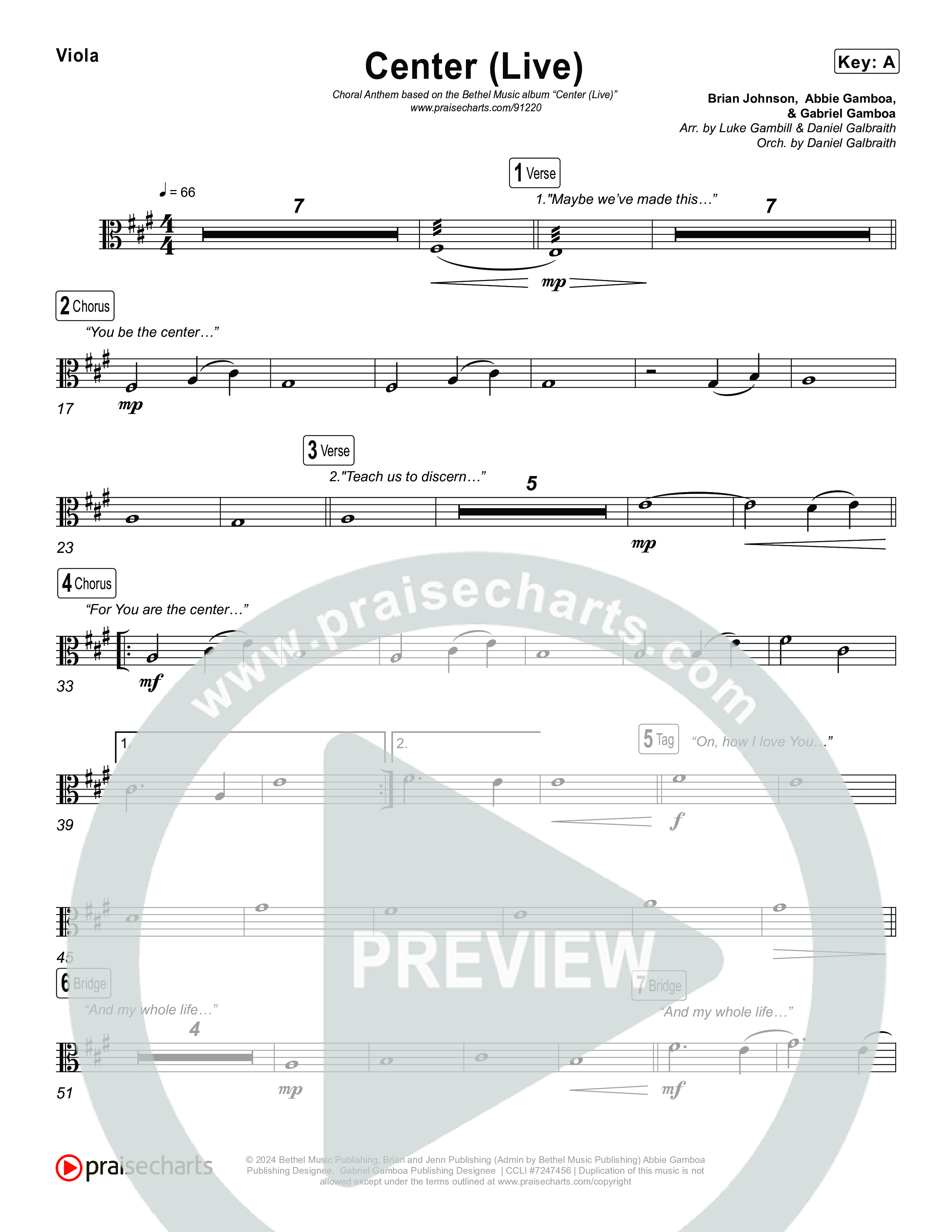 Center (Choral Anthem SATB) String Pack (Bethel Music / Abbie Gamboa / Arr. Luke Gambill)
