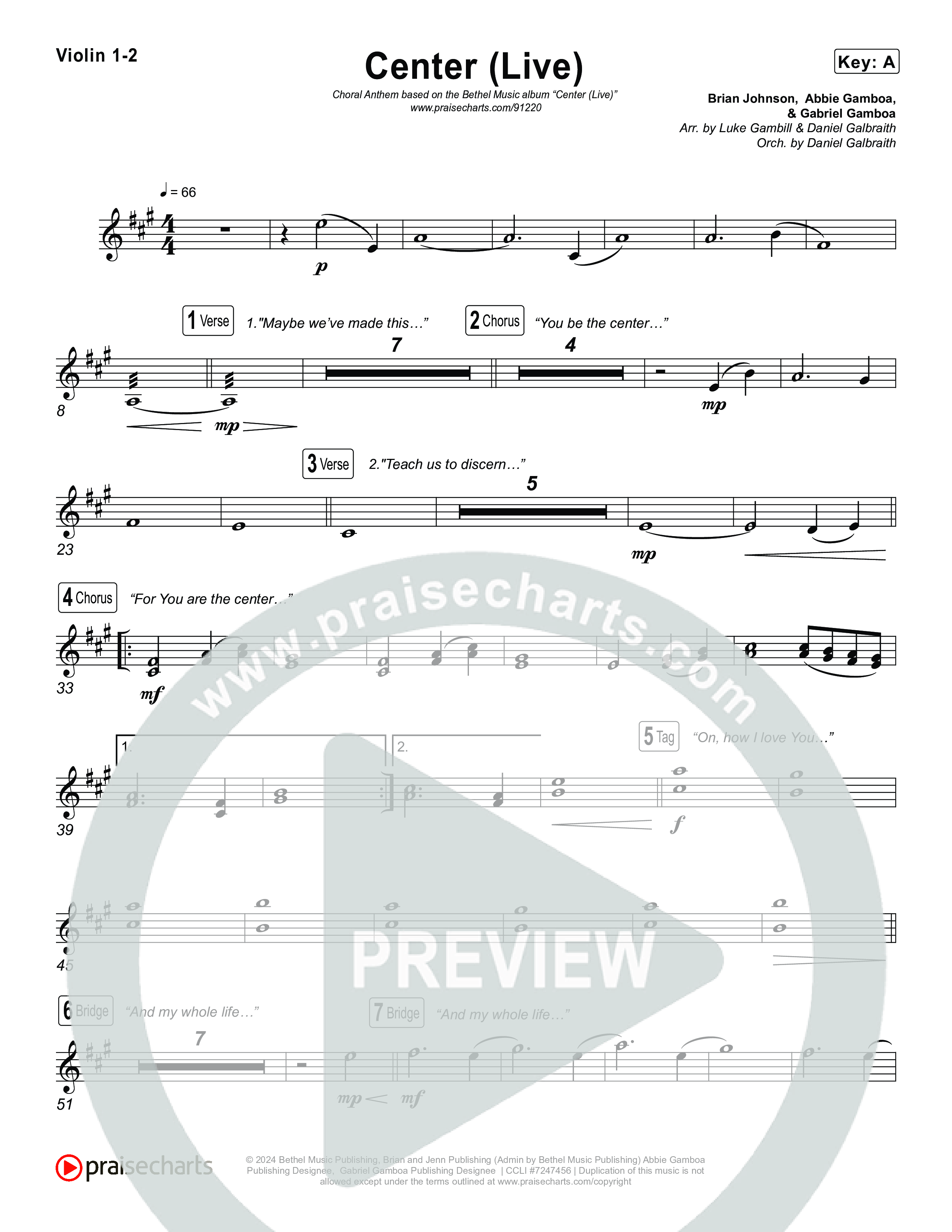 Center (Choral Anthem SATB) String Pack (Bethel Music / Abbie Gamboa / Arr. Luke Gambill)