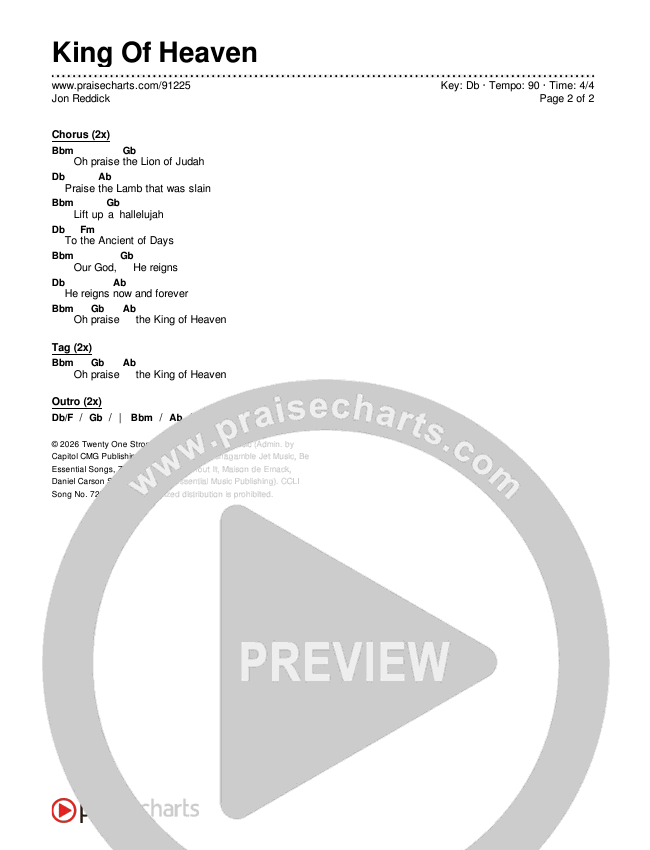King Of Heaven Chords & Lyrics (Jon Reddick)