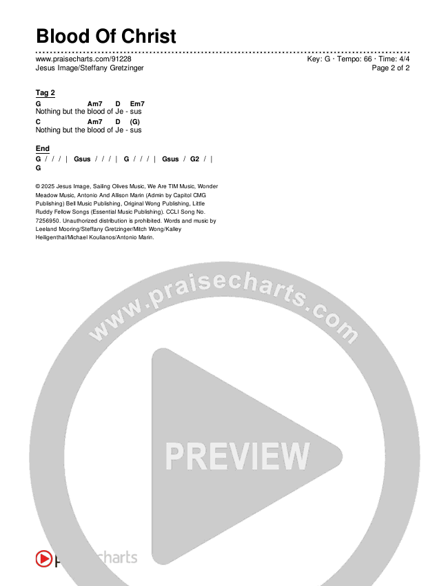 Blood Of Christ Chords & Lyrics (Jesus Image / Steffany Gretzinger)