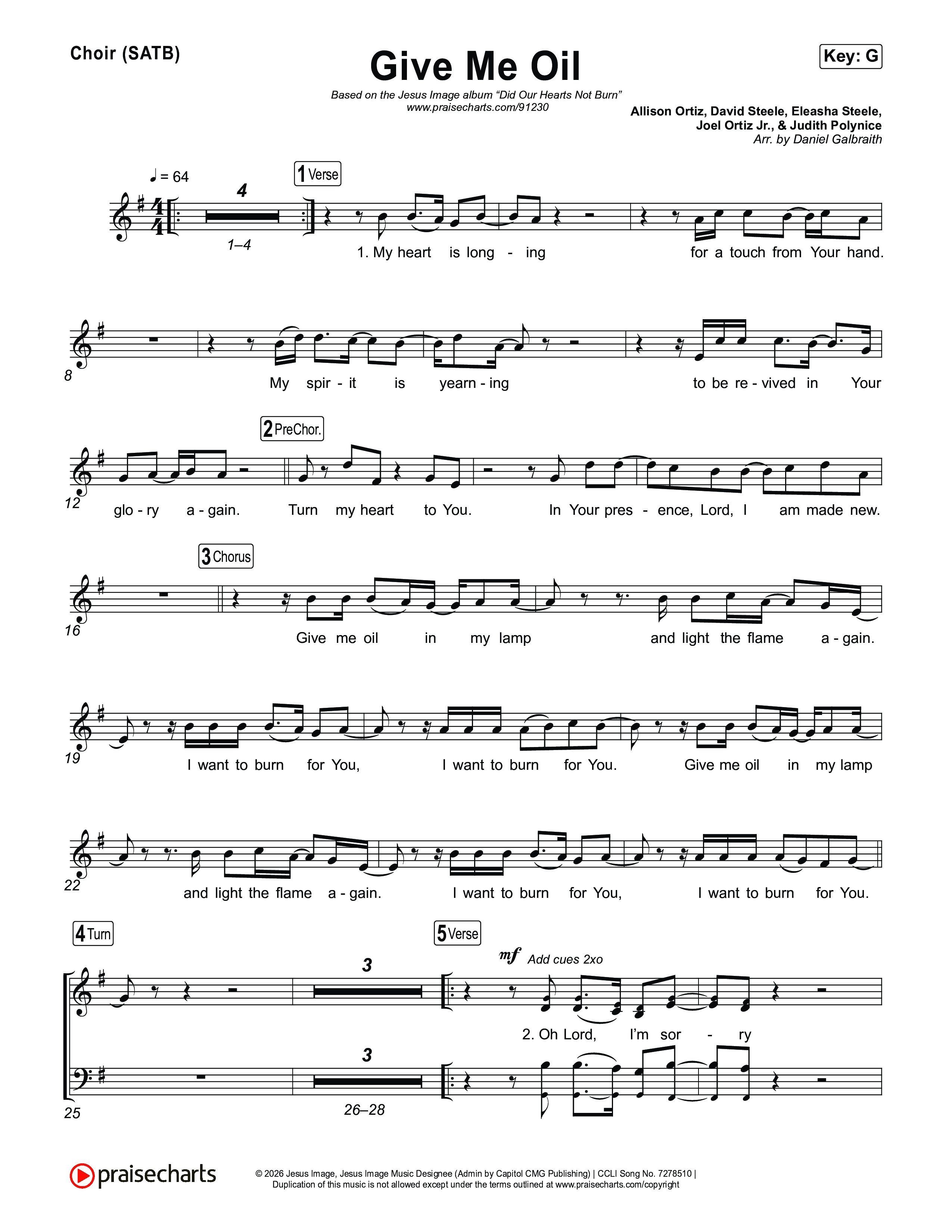 Give Me Oil Choir Sheet (SATB) (Jesus Image)