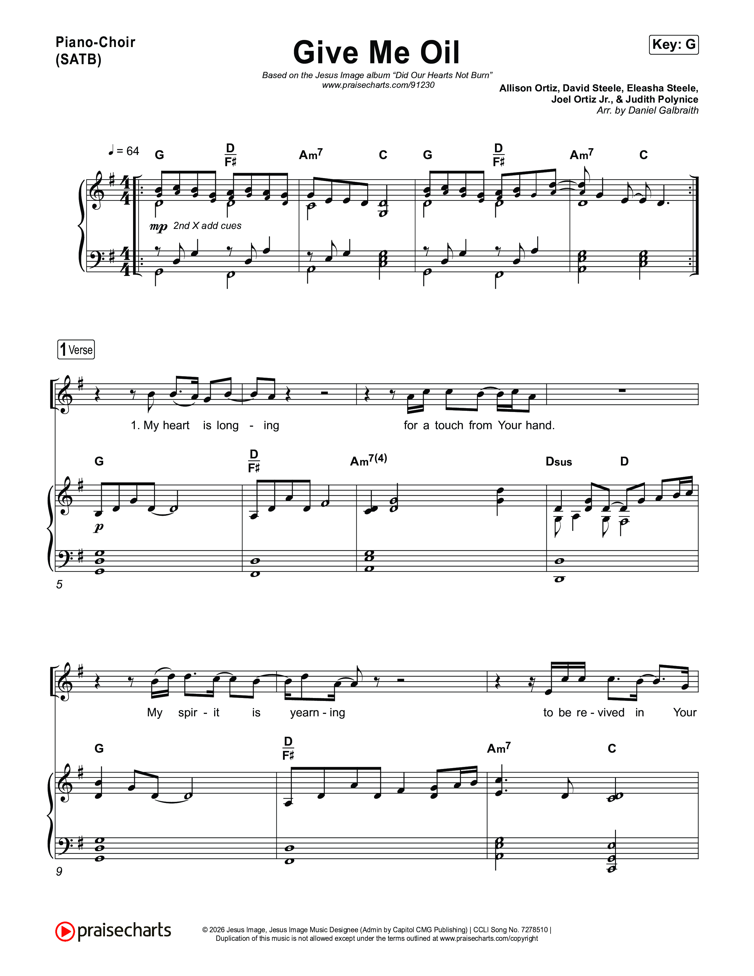 Give Me Oil Piano/Vocal (SATB) (Jesus Image)
