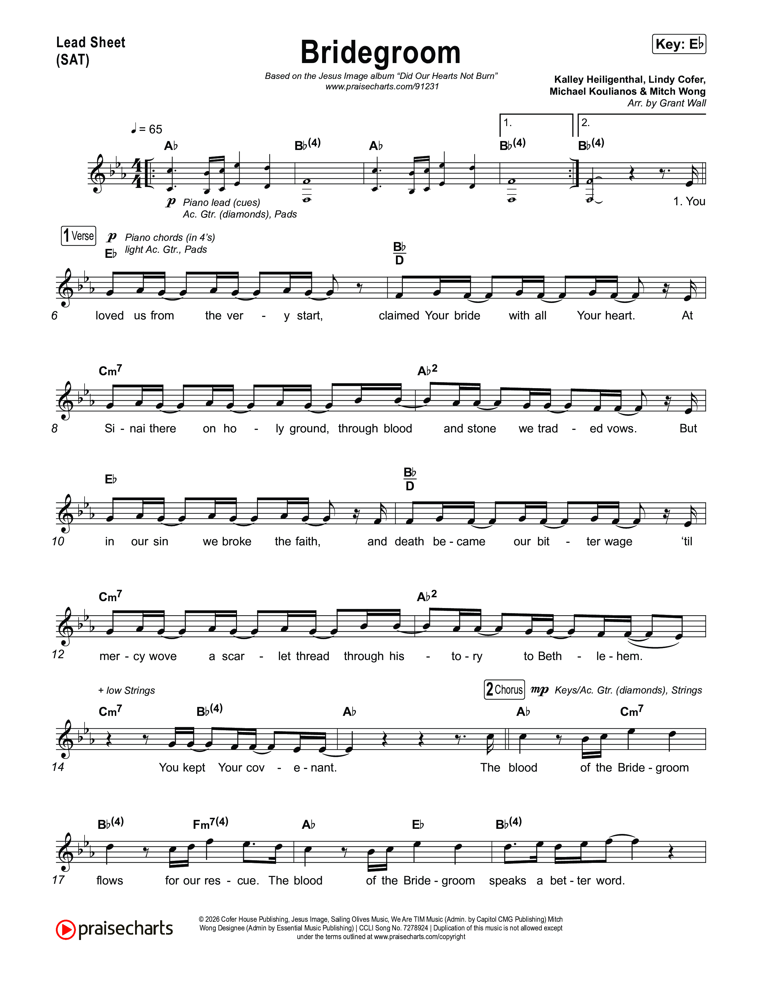 Bridegroom Lead Sheet (SAT) (Jesus Image)