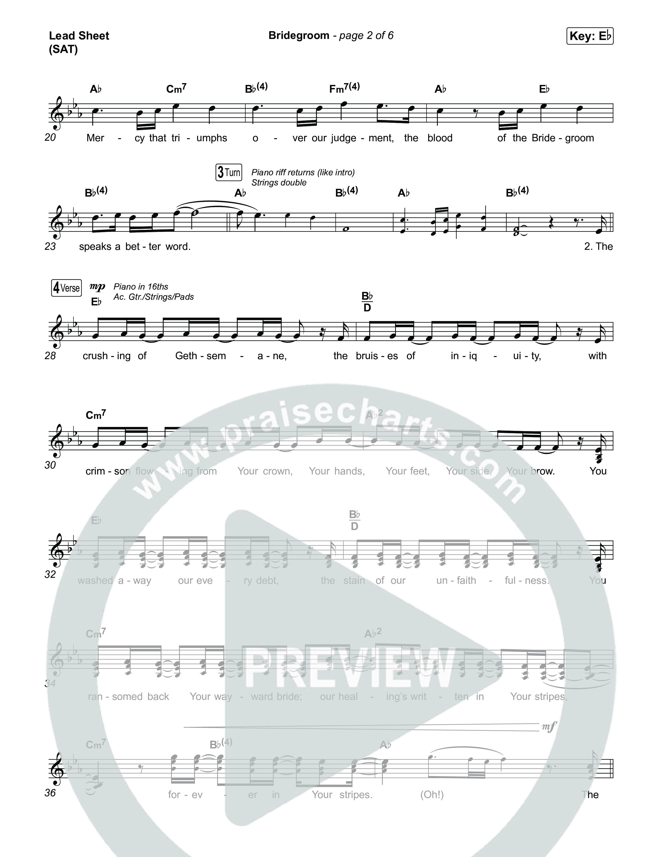 Bridegroom Lead Sheet (SAT) (Jesus Image)
