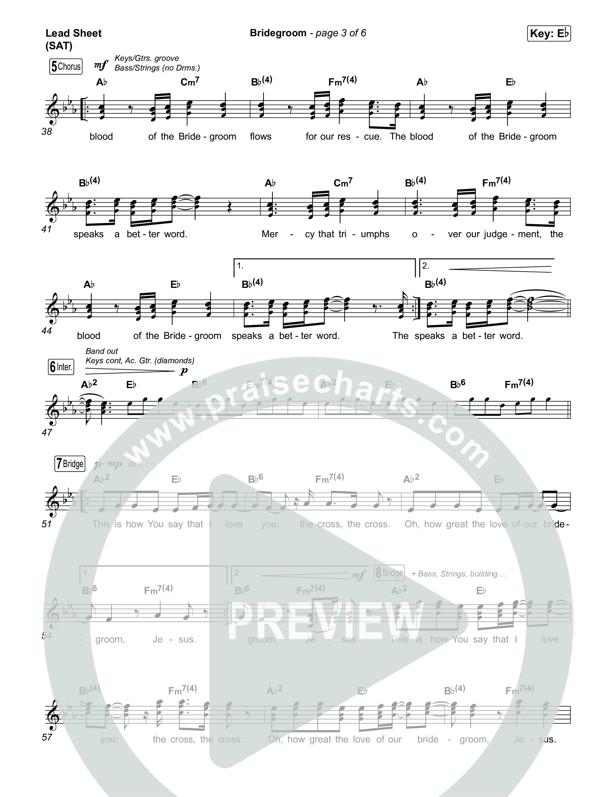 Bridegroom Lead Sheet (SAT) (Jesus Image)
