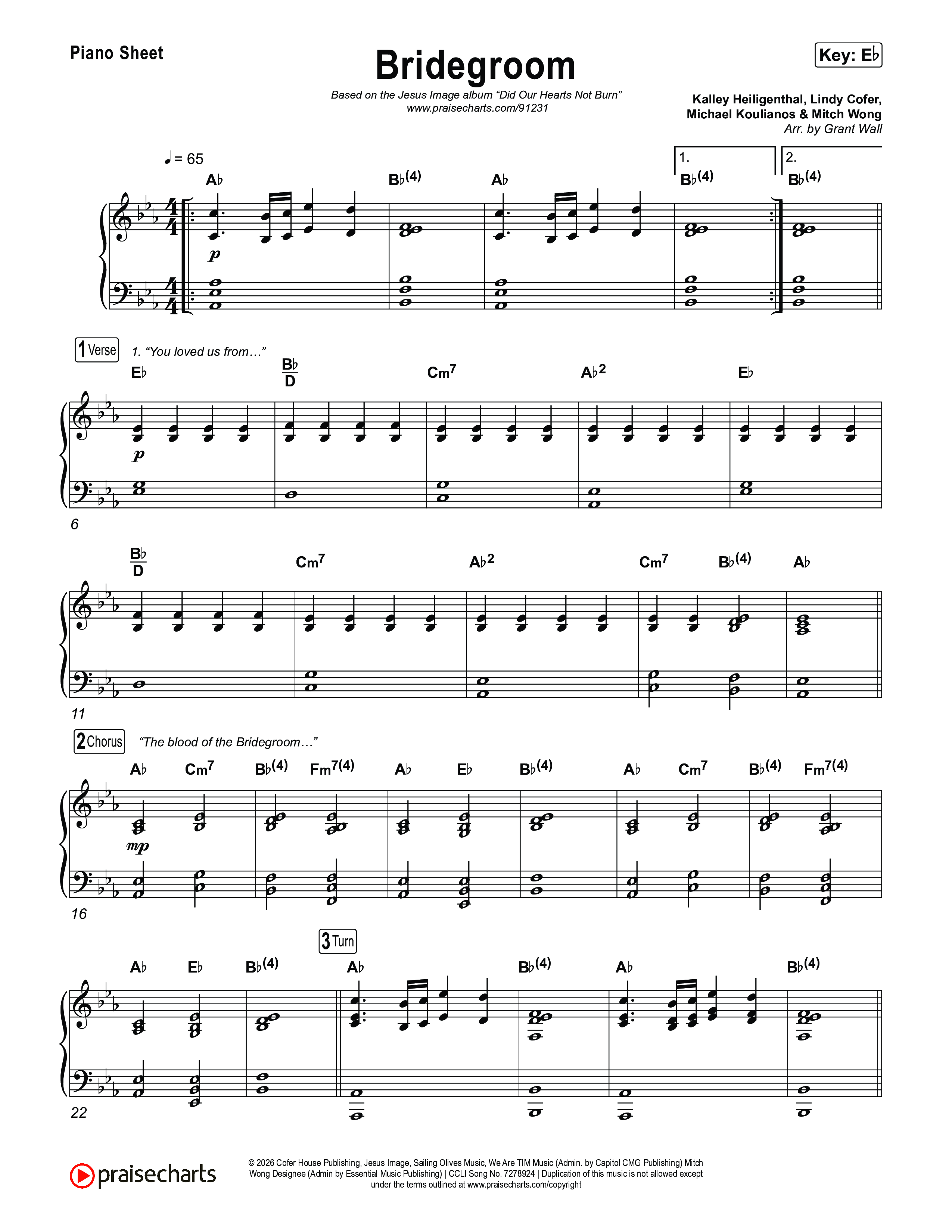 Bridegroom Piano Sheet (Jesus Image)