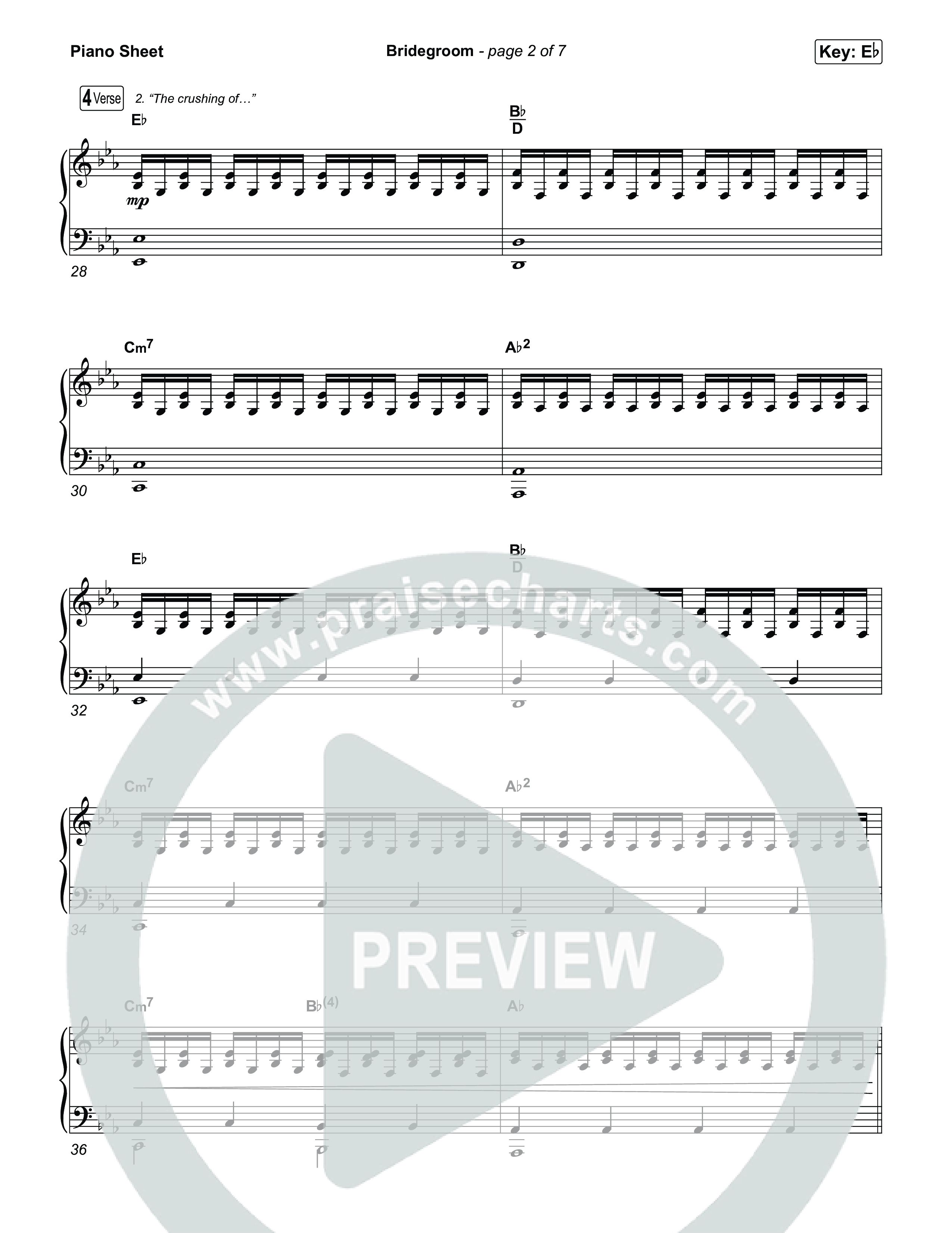 Bridegroom Piano Sheet (Jesus Image)