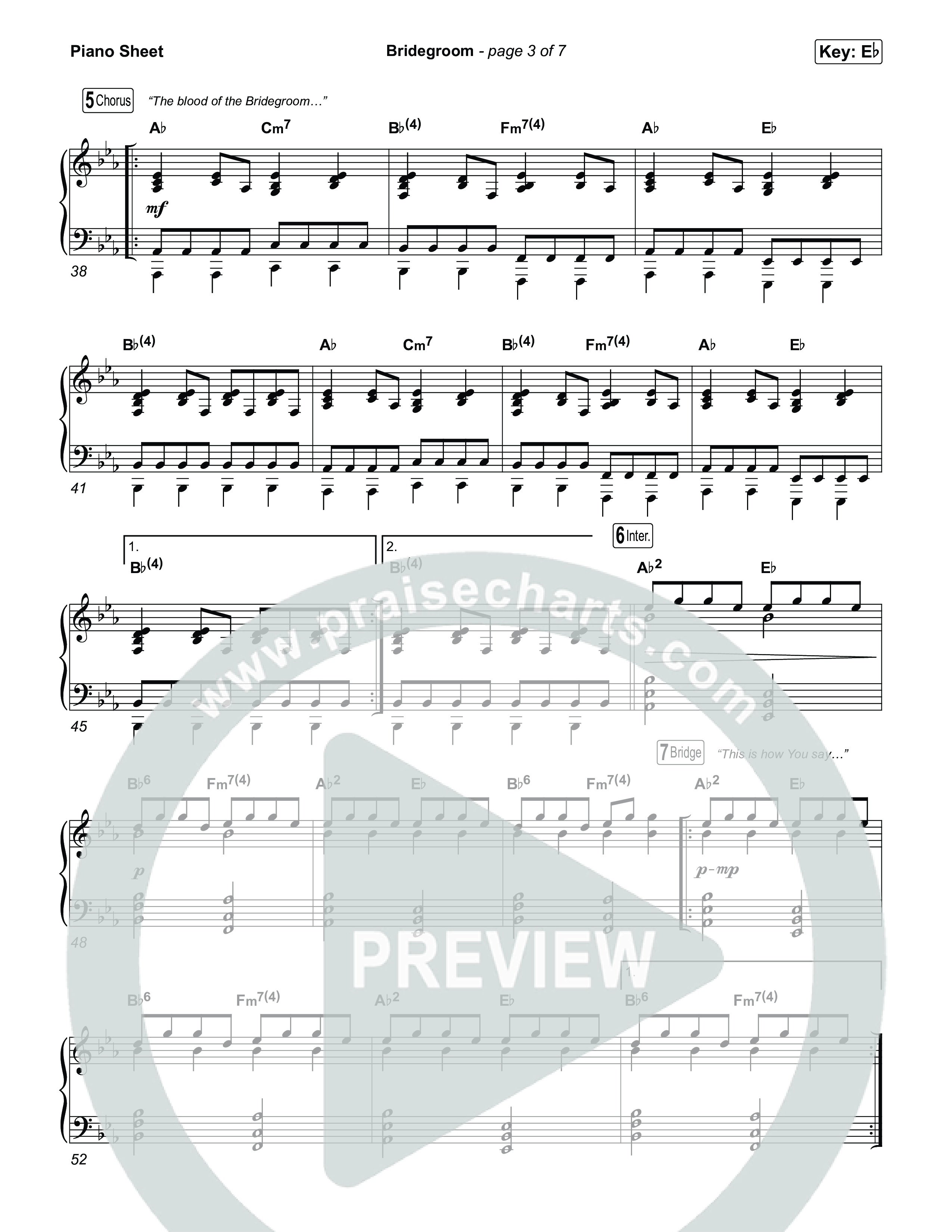 Bridegroom Piano Sheet (Jesus Image)