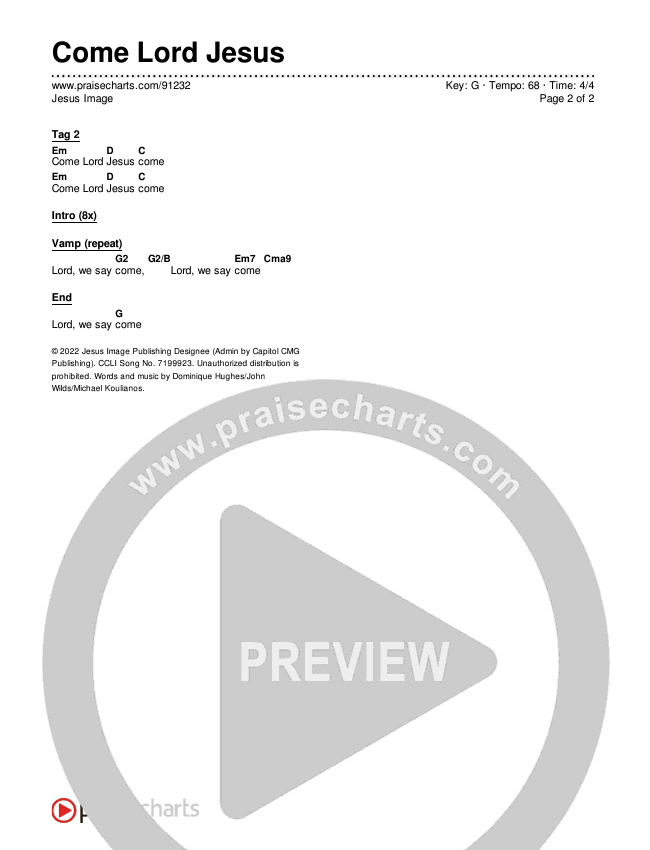 Come Lord Jesus Chords & Lyrics (Jesus Image)
