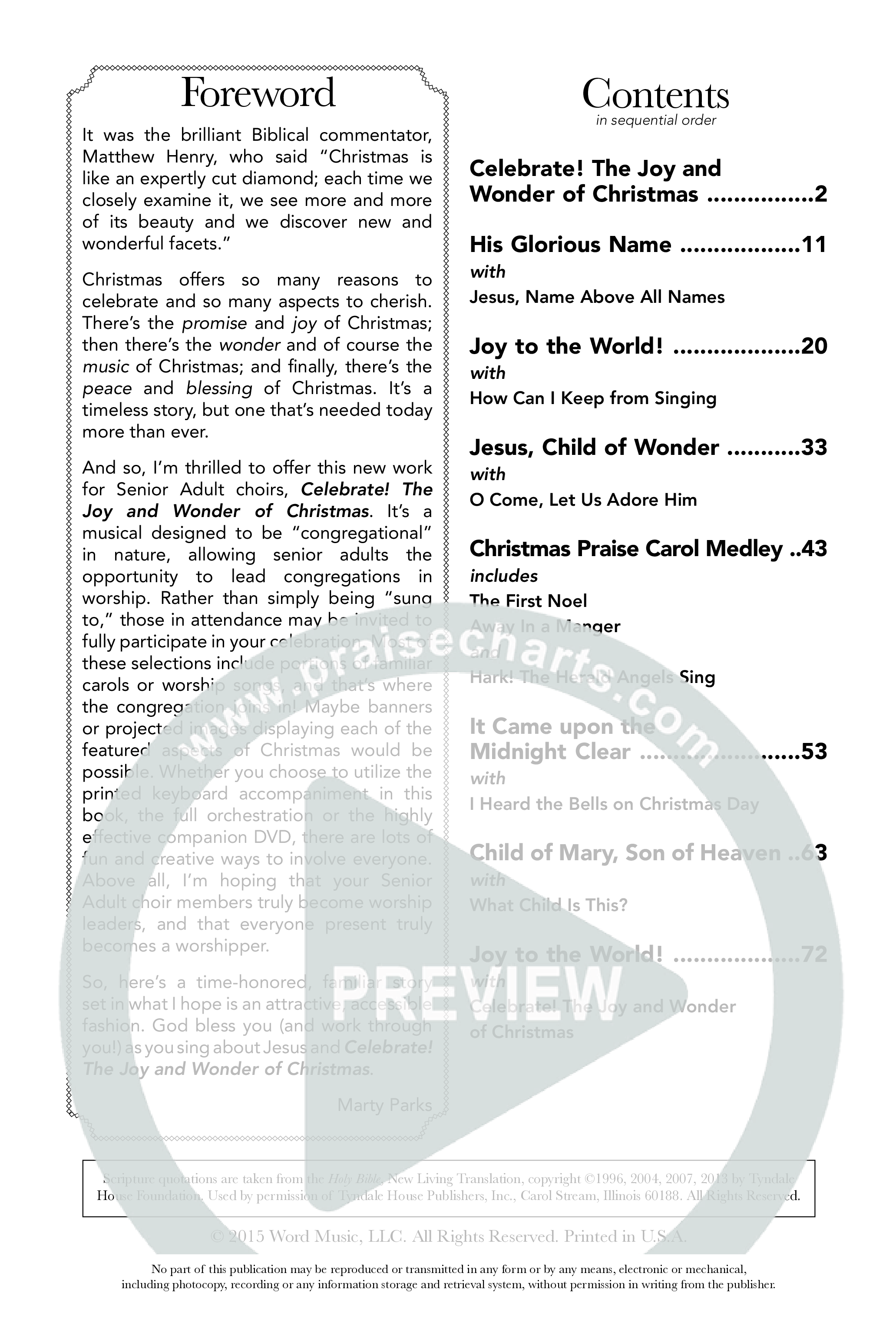Celebrate The Joy And Wonder (8 Song Choral Collection) Table Of Contents (Word Music Choral)