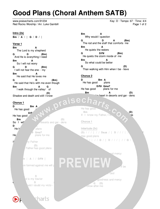 Good Plans (Choral Anthem SATB) Chords & Lyrics (Red Rocks Worship / Arr. Luke Gambill)