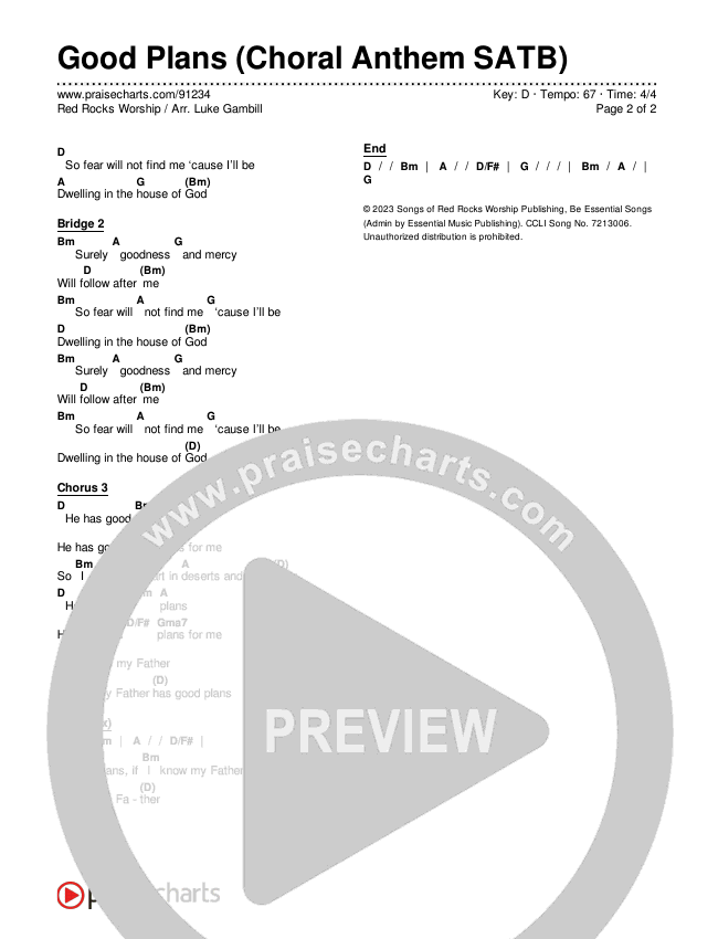 Good Plans (Choral Anthem SATB) Chords & Lyrics (Red Rocks Worship / Arr. Luke Gambill)