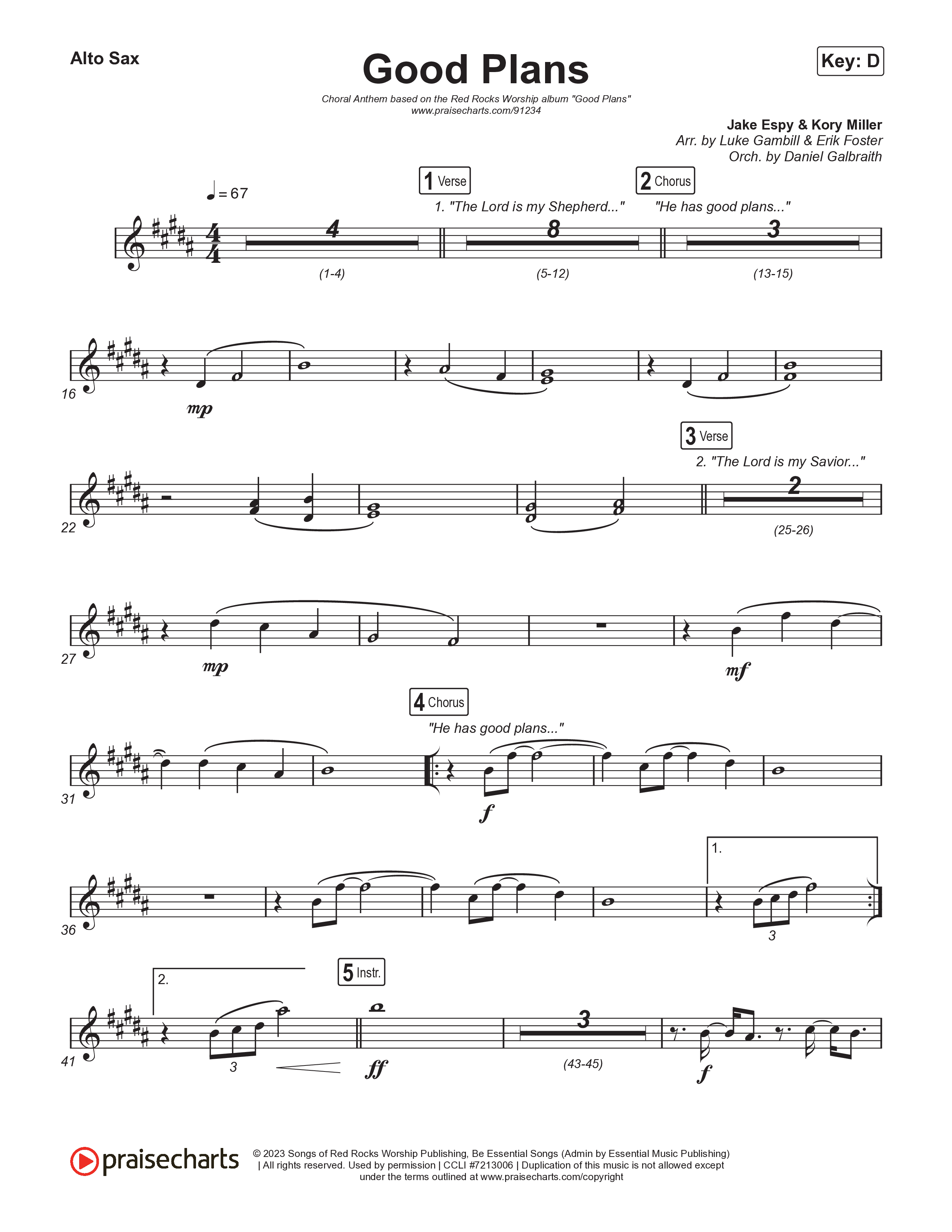 Good Plans (Choral Anthem SATB) Alto Sax (Red Rocks Worship / Arr. Luke Gambill)
