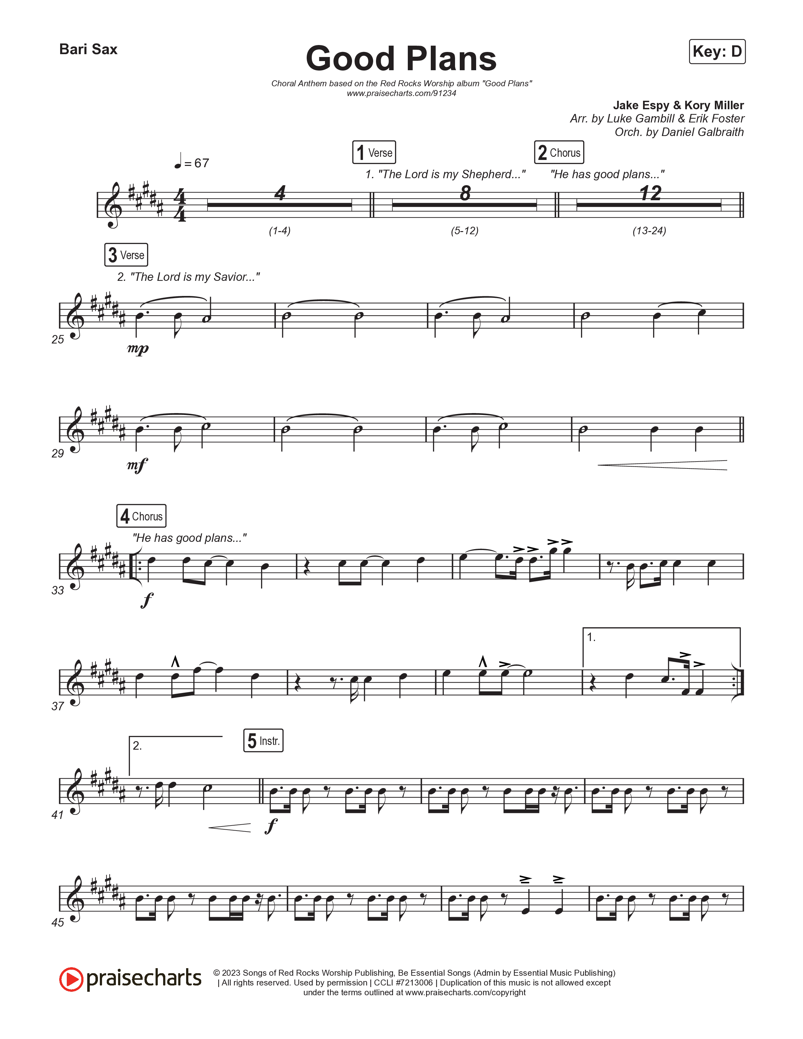 Good Plans (Choral Anthem SATB) Bari Sax (Red Rocks Worship / Arr. Luke Gambill)