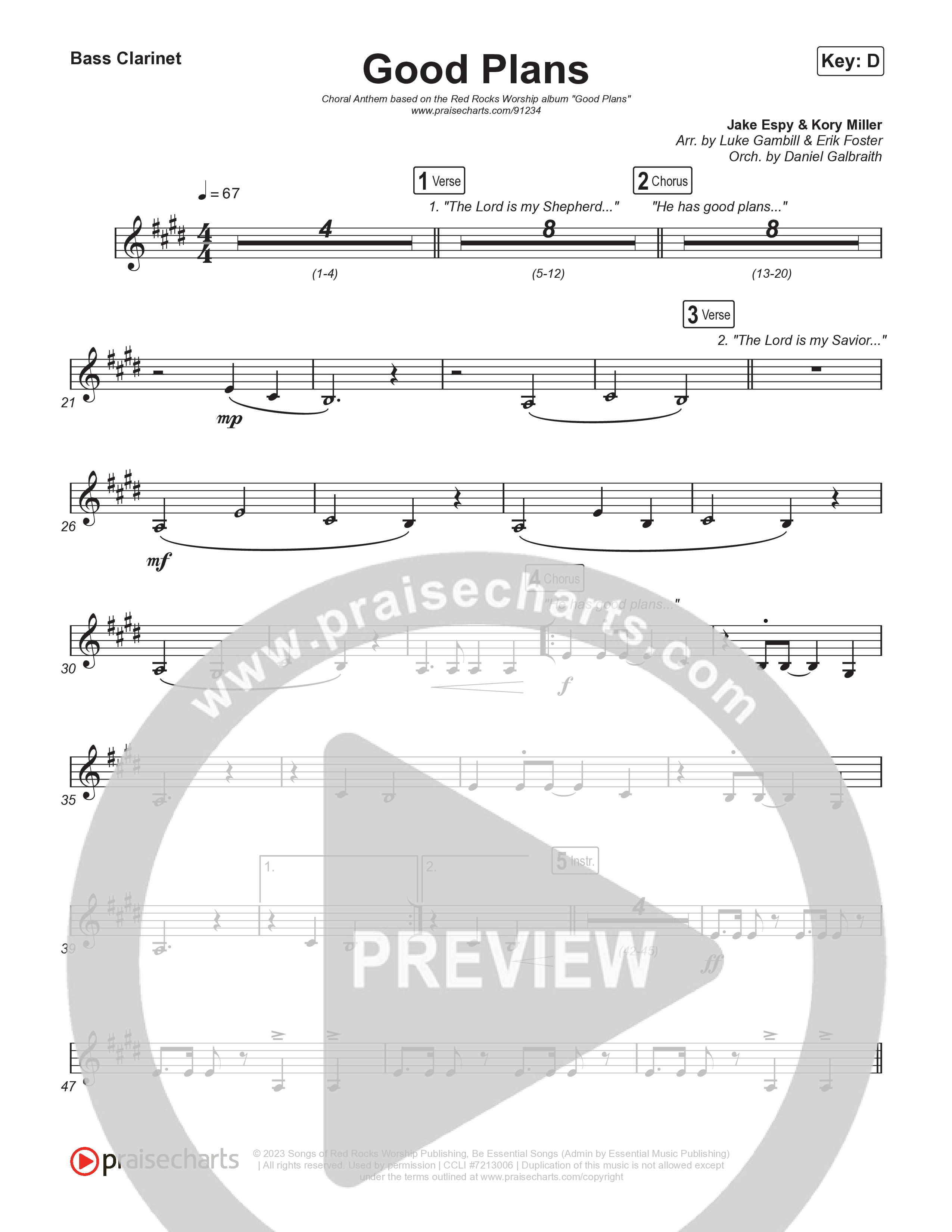 Good Plans (Choral Anthem SATB) Bass Clarinet (Red Rocks Worship / Arr. Luke Gambill)