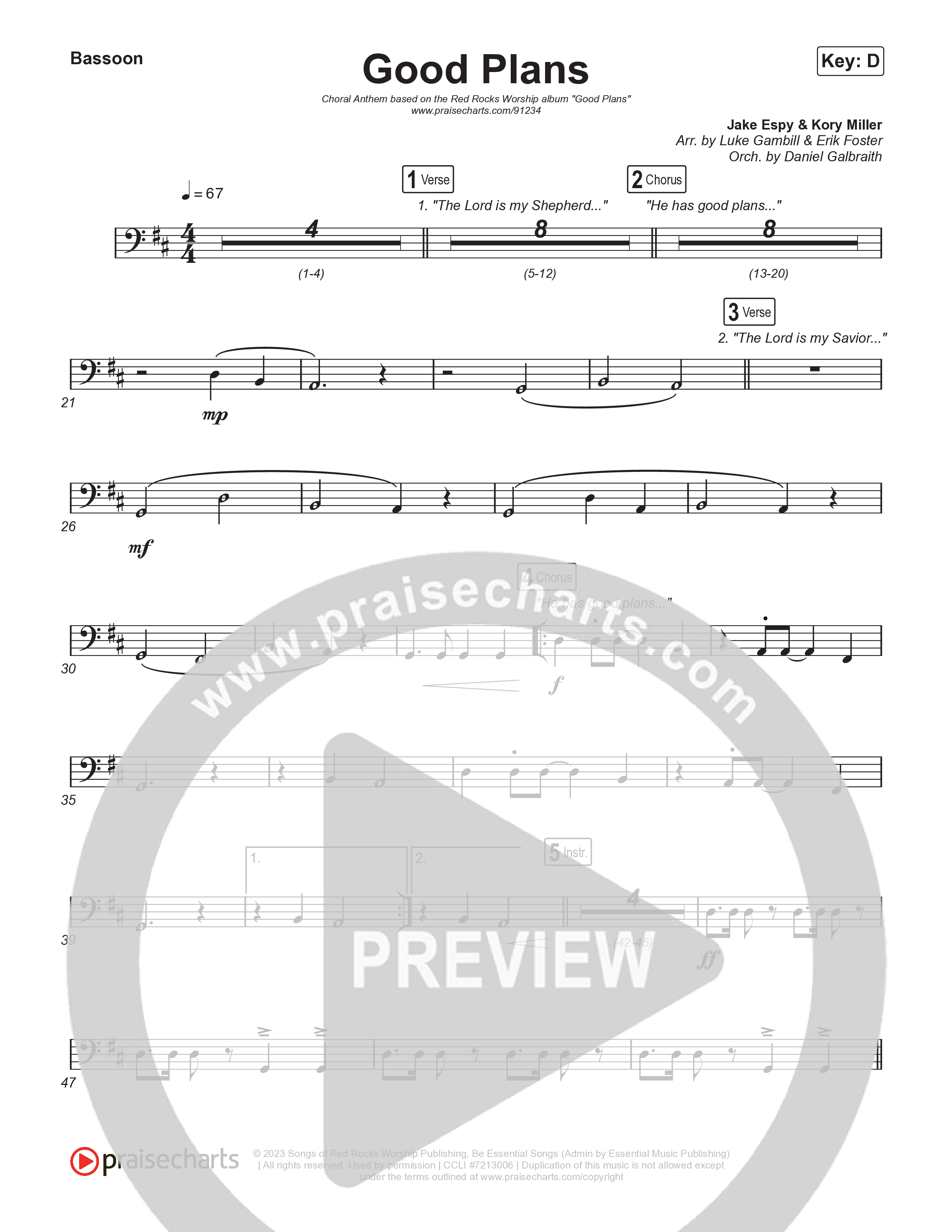 Good Plans (Choral Anthem SATB) Bassoon (Red Rocks Worship / Arr. Luke Gambill)