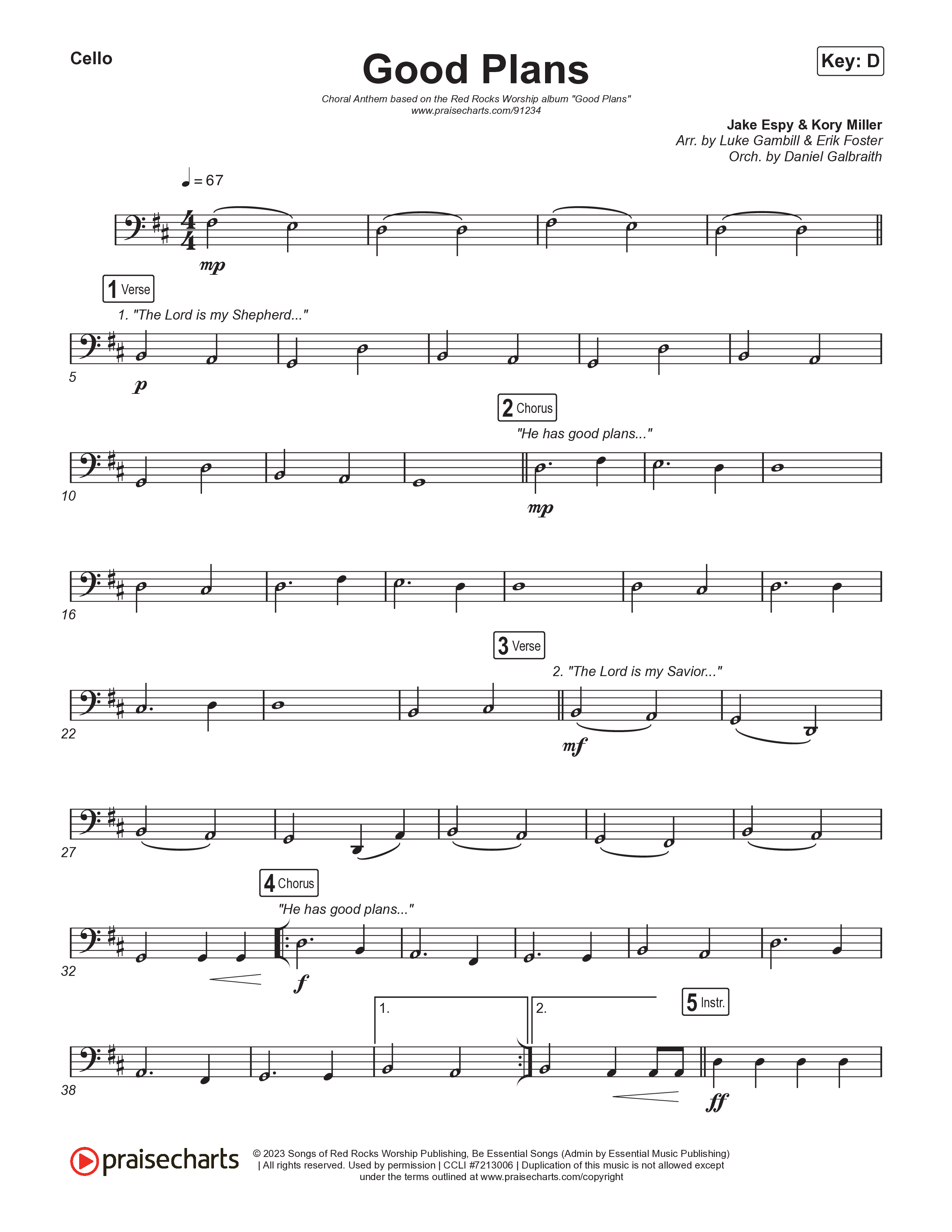 Good Plans (Choral Anthem SATB) Cello (Red Rocks Worship / Arr. Luke Gambill)