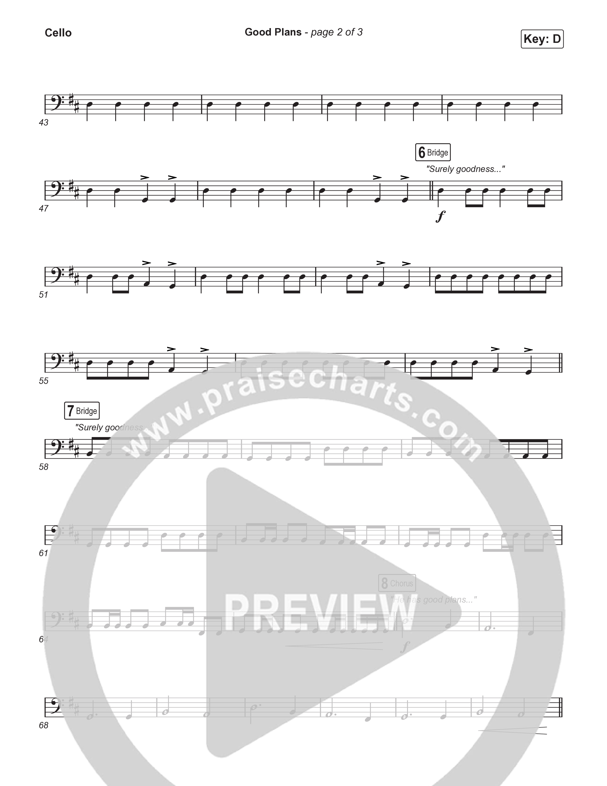 Good Plans (Choral Anthem SATB) Cello (Red Rocks Worship / Arr. Luke Gambill)