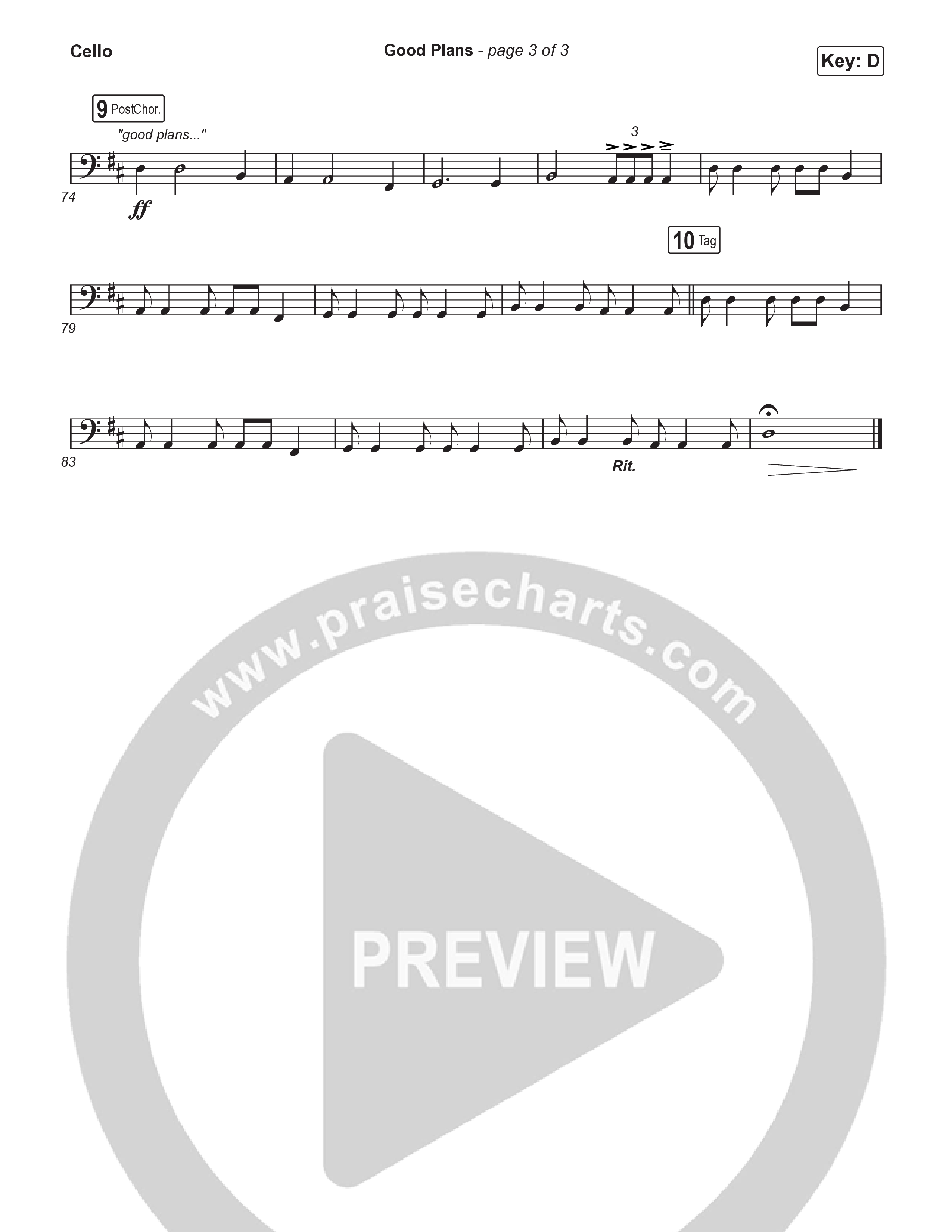 Good Plans (Choral Anthem SATB) Cello (Red Rocks Worship / Arr. Luke Gambill)
