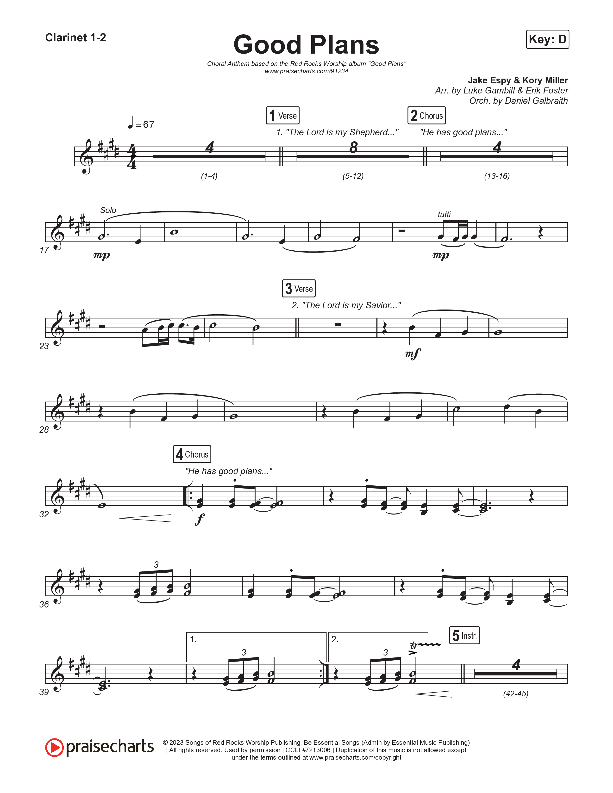 Good Plans (Choral Anthem SATB) Clarinet 1,2 (Red Rocks Worship / Arr. Luke Gambill)