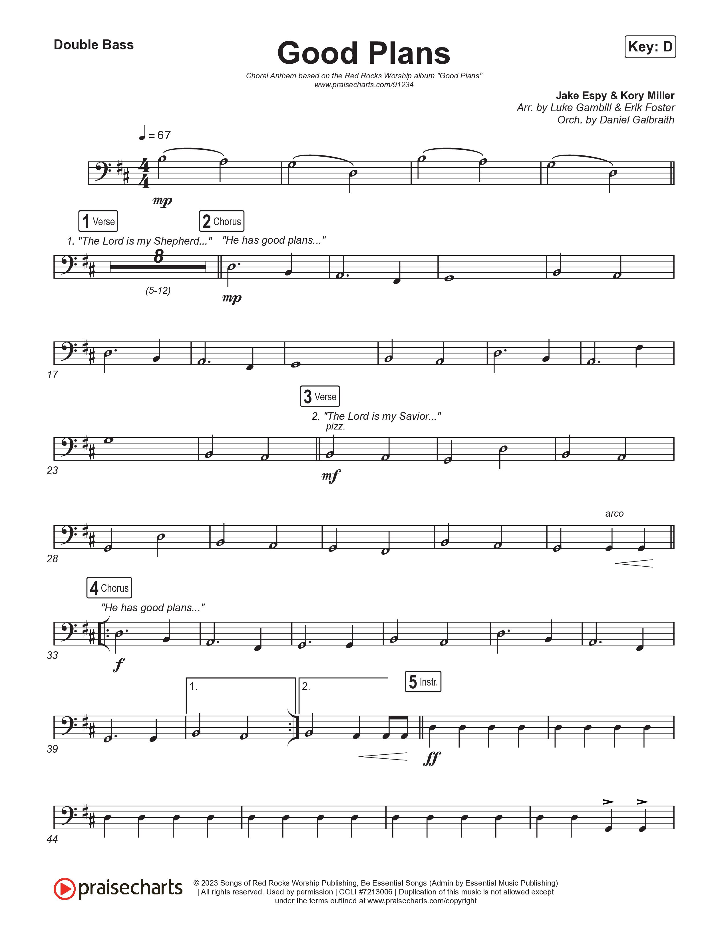 Good Plans (Choral Anthem SATB) String Bass (Red Rocks Worship / Arr. Luke Gambill)