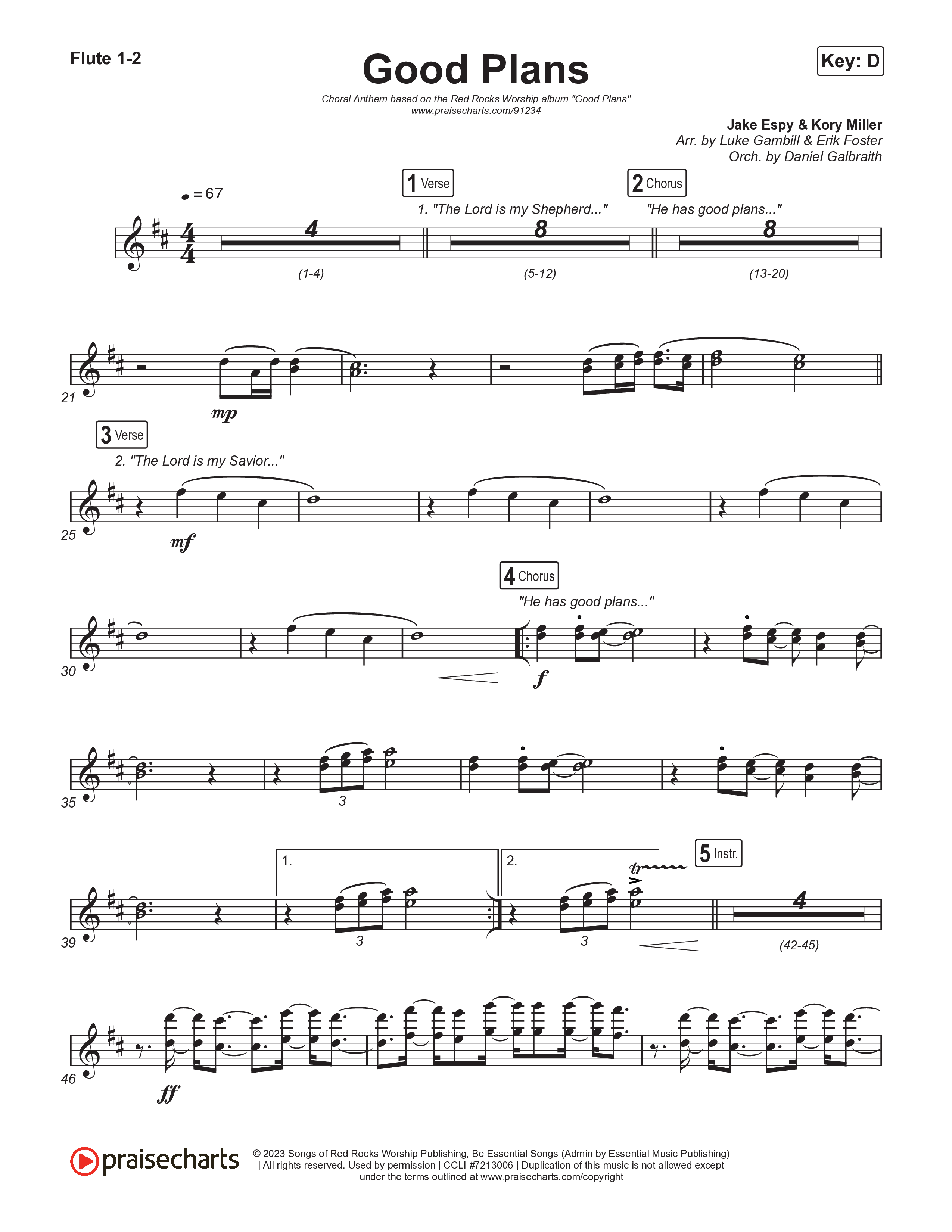 Good Plans (Choral Anthem SATB) Flute 1,2 (Red Rocks Worship / Arr. Luke Gambill)