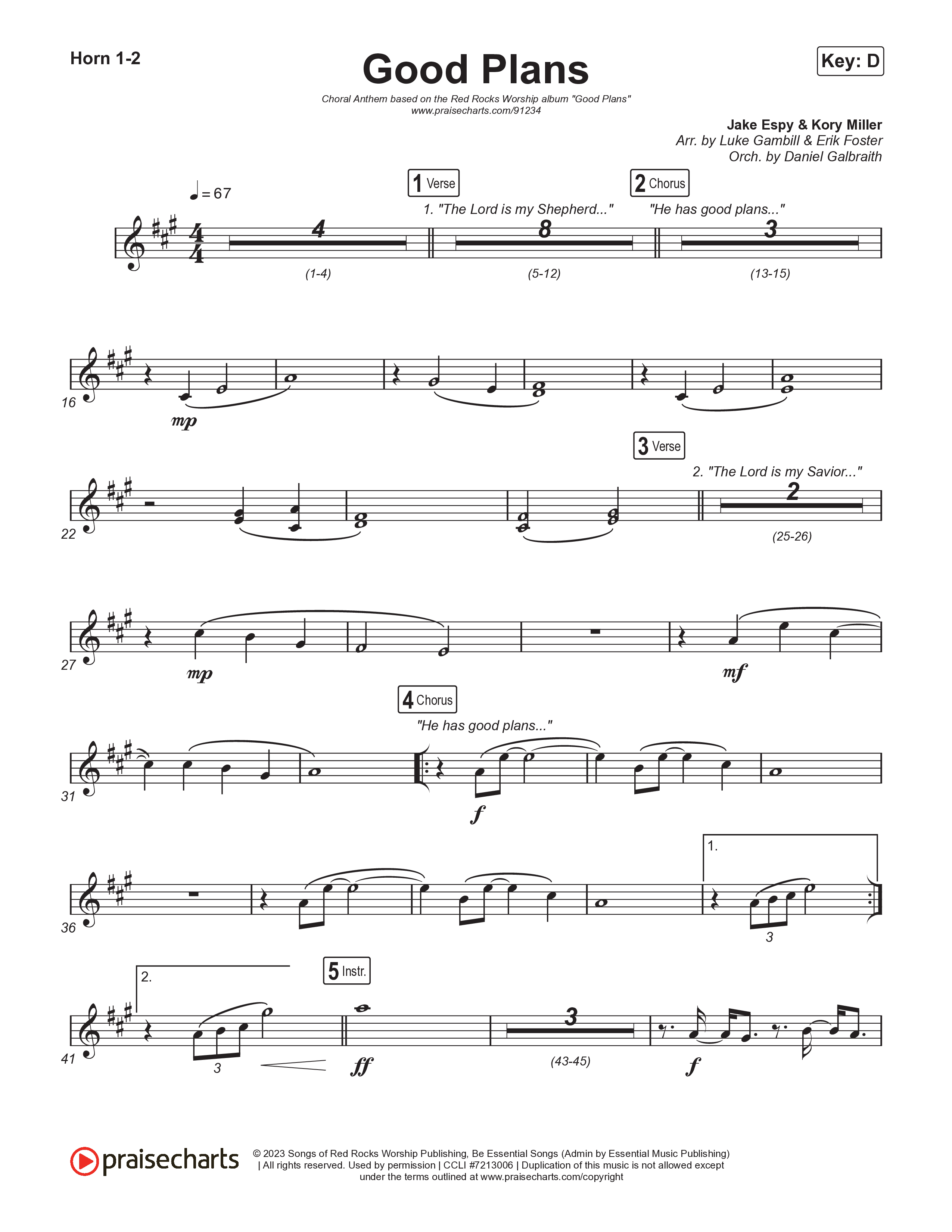 Good Plans (Choral Anthem SATB) French Horn 1,2 (Red Rocks Worship / Arr. Luke Gambill)