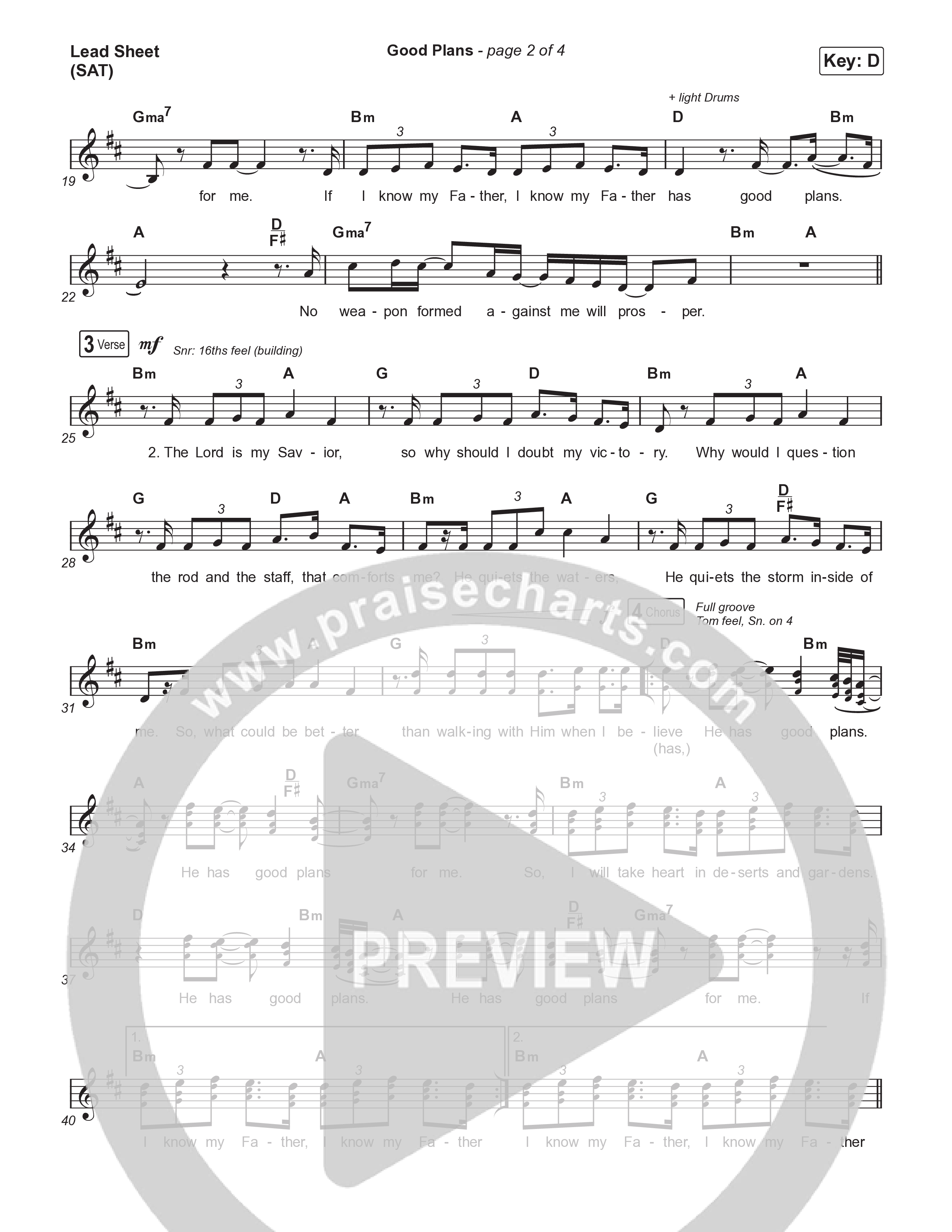 Good Plans (Choral Anthem SATB) Lead Sheet (SAT) (Red Rocks Worship / Arr. Luke Gambill)