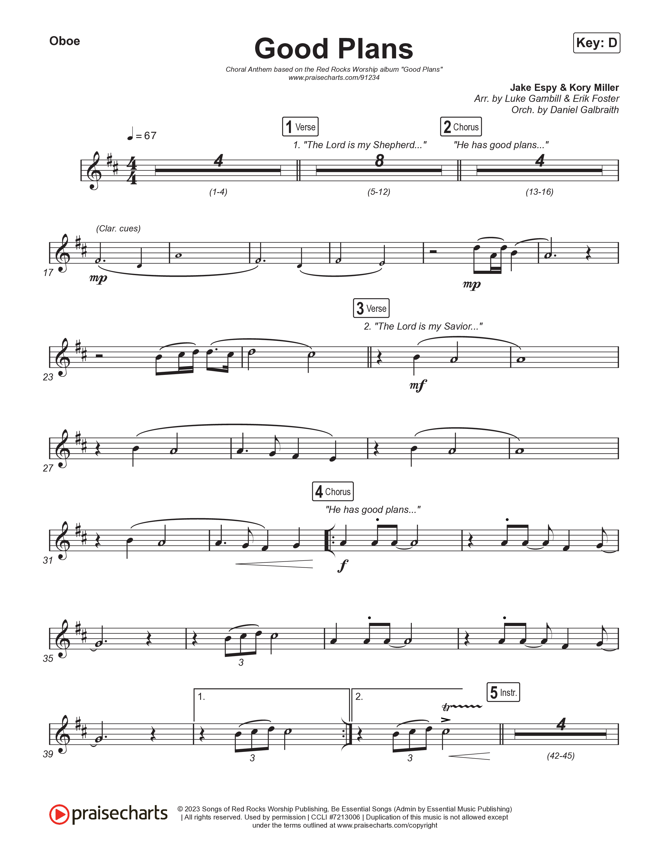 Good Plans (Choral Anthem SATB) Oboe (Red Rocks Worship / Arr. Luke Gambill)