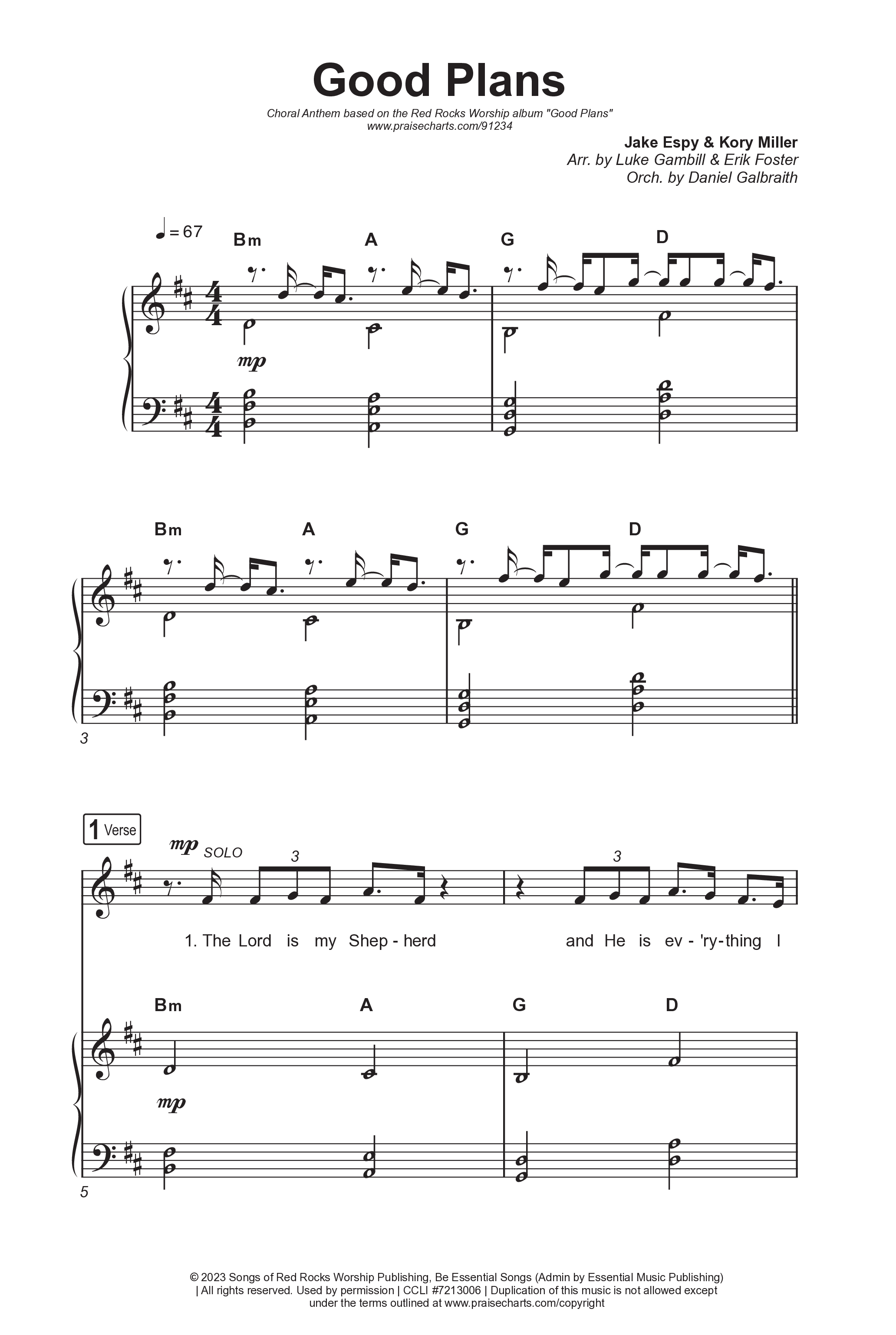 Good Plans (Choral Anthem SATB) Octavo (SATB & Pno) (Red Rocks Worship / Arr. Luke Gambill)