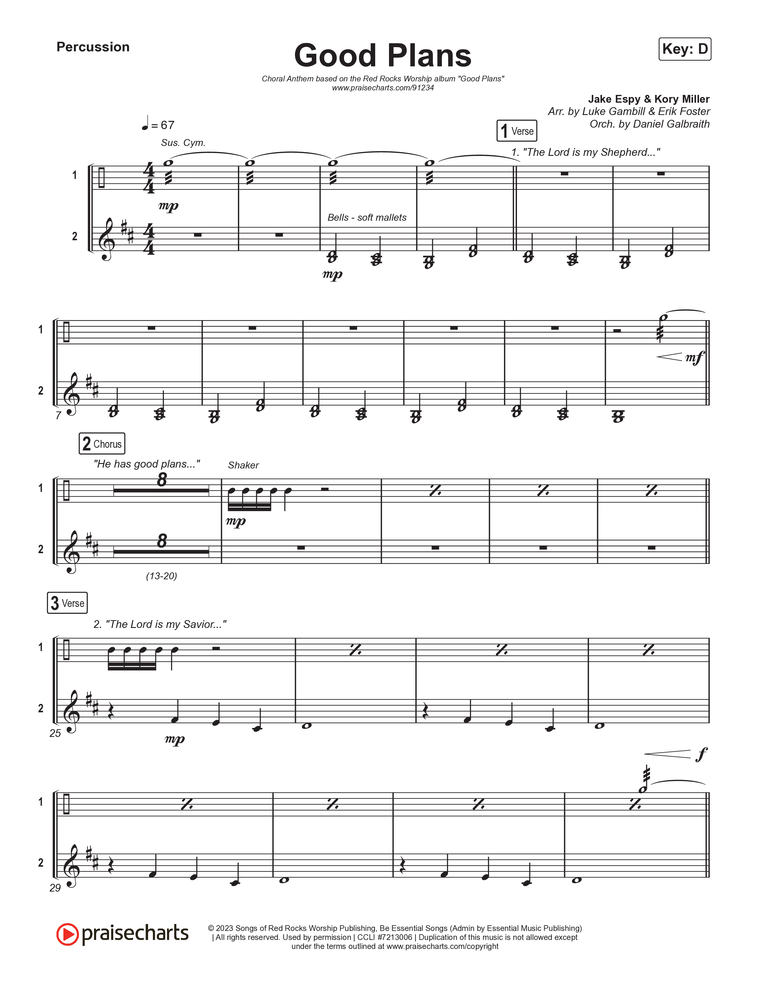 Good Plans (Choral Anthem SATB) Percussion (Red Rocks Worship / Arr. Luke Gambill)