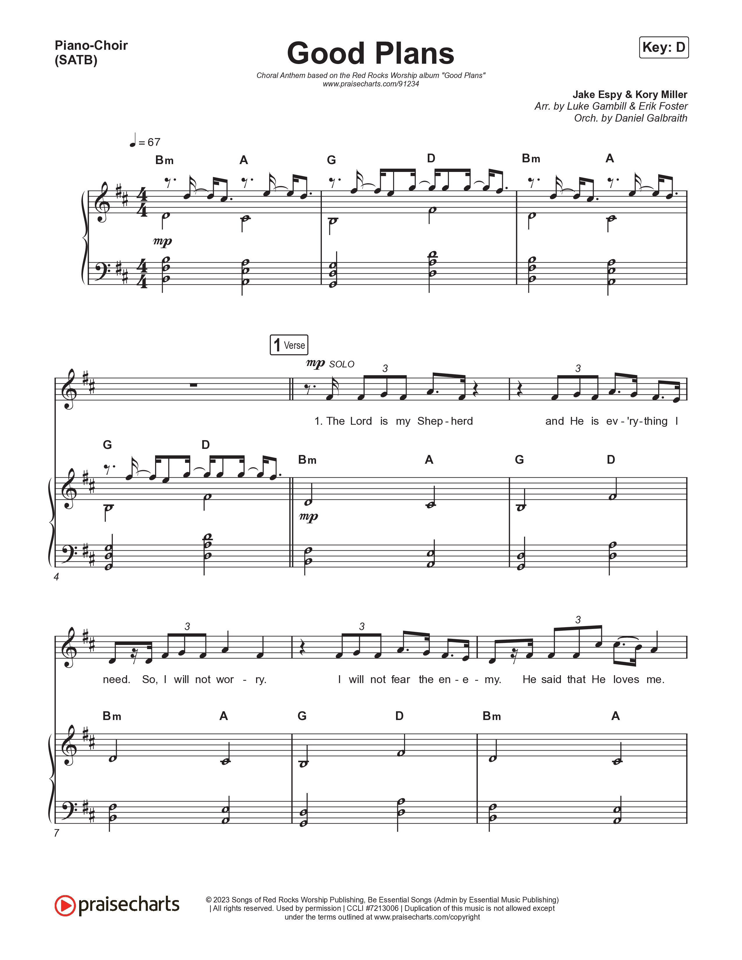 Good Plans (Choral Anthem SATB) Piano/Vocal (SATB) (Red Rocks Worship / Arr. Luke Gambill)