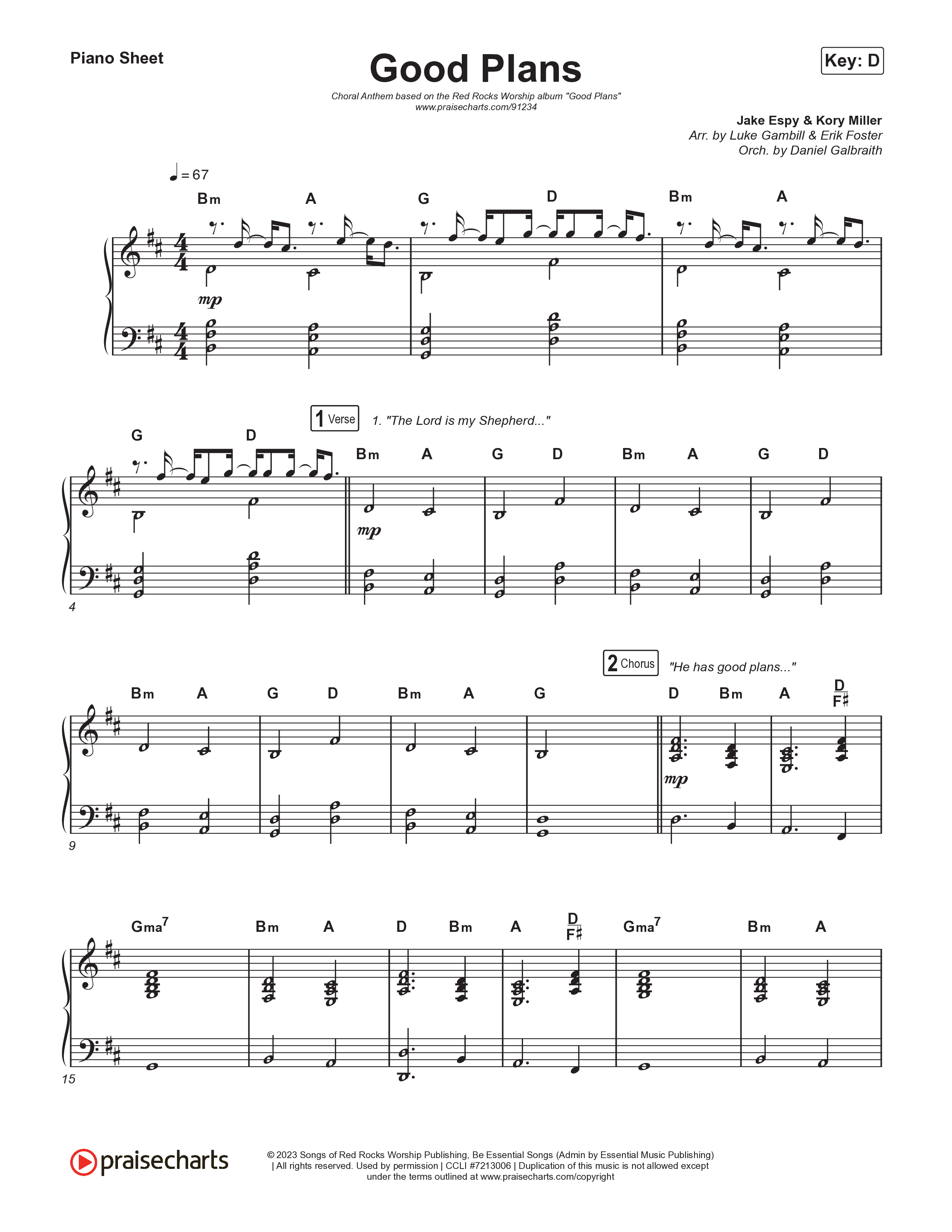 Good Plans (Choral Anthem SATB) Piano Sheet (Red Rocks Worship / Arr. Luke Gambill)