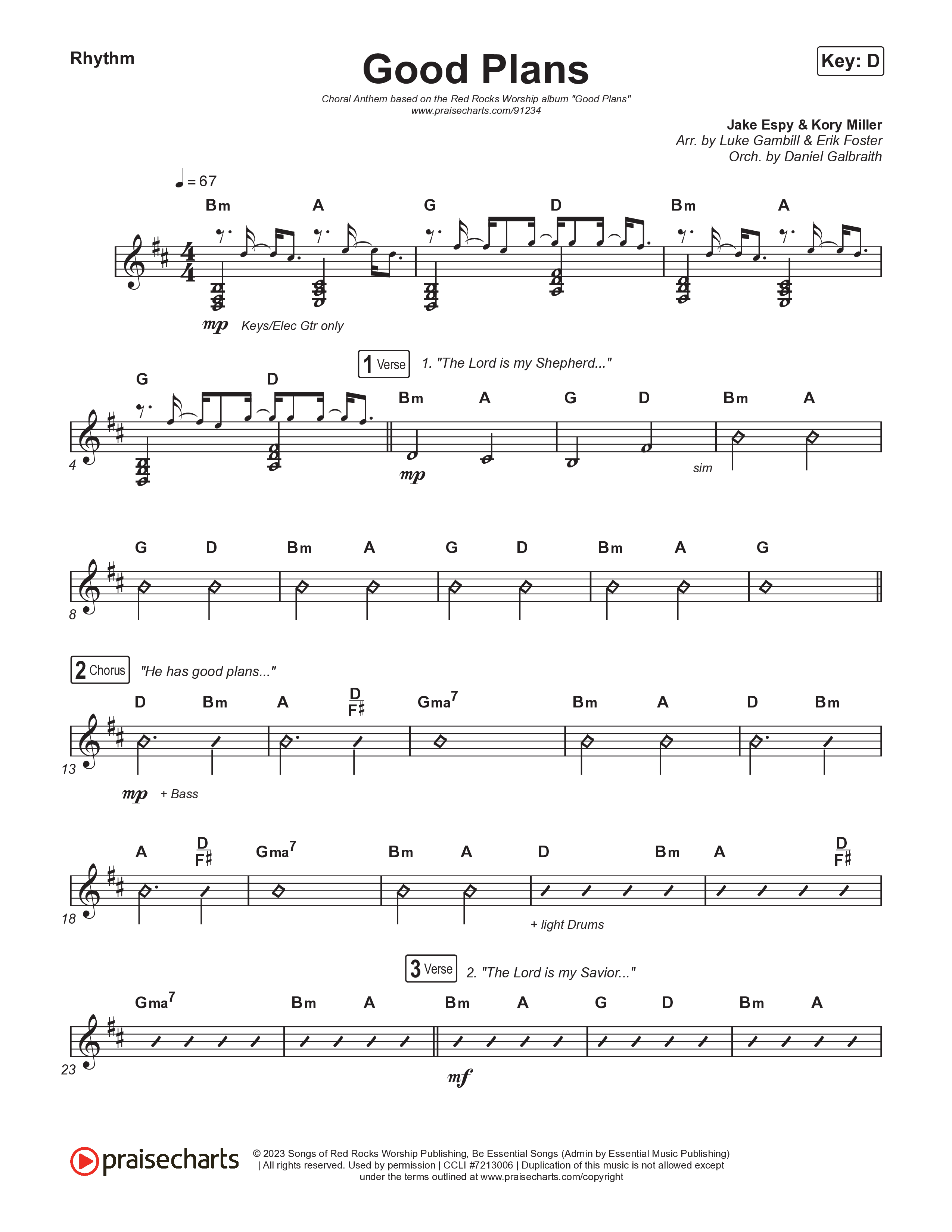 Good Plans (Choral Anthem SATB) Rhythm Chart (Red Rocks Worship / Arr. Luke Gambill)