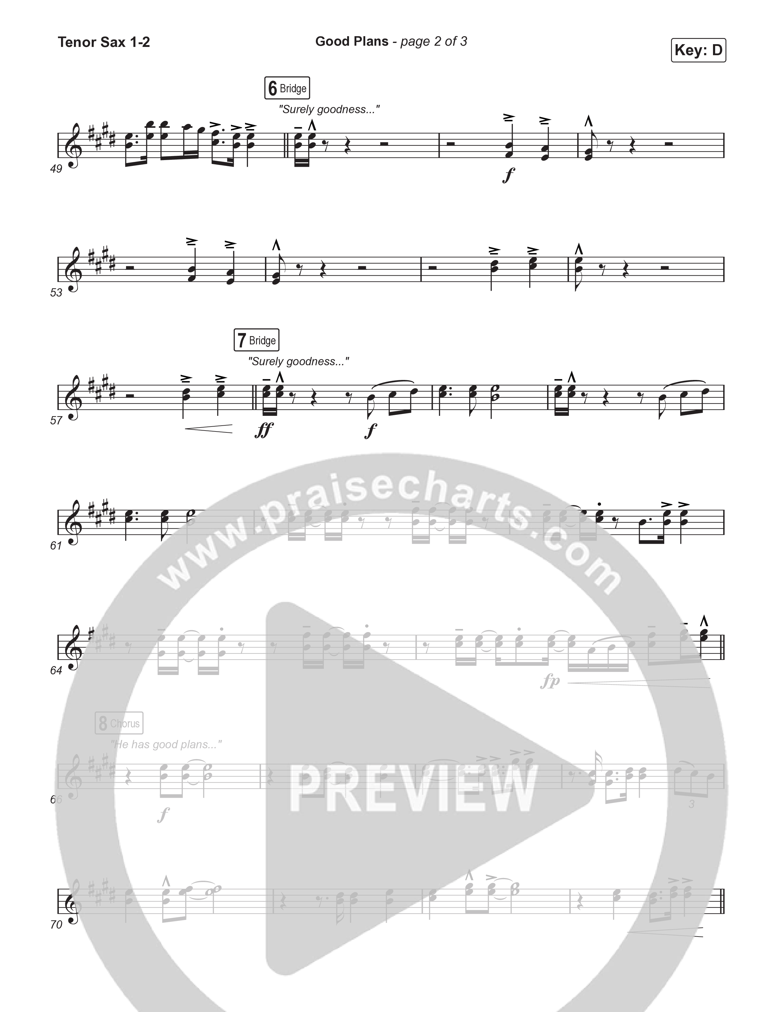 Good Plans (Choral Anthem SATB) Tenor Sax 1,2 (Red Rocks Worship / Arr. Luke Gambill)