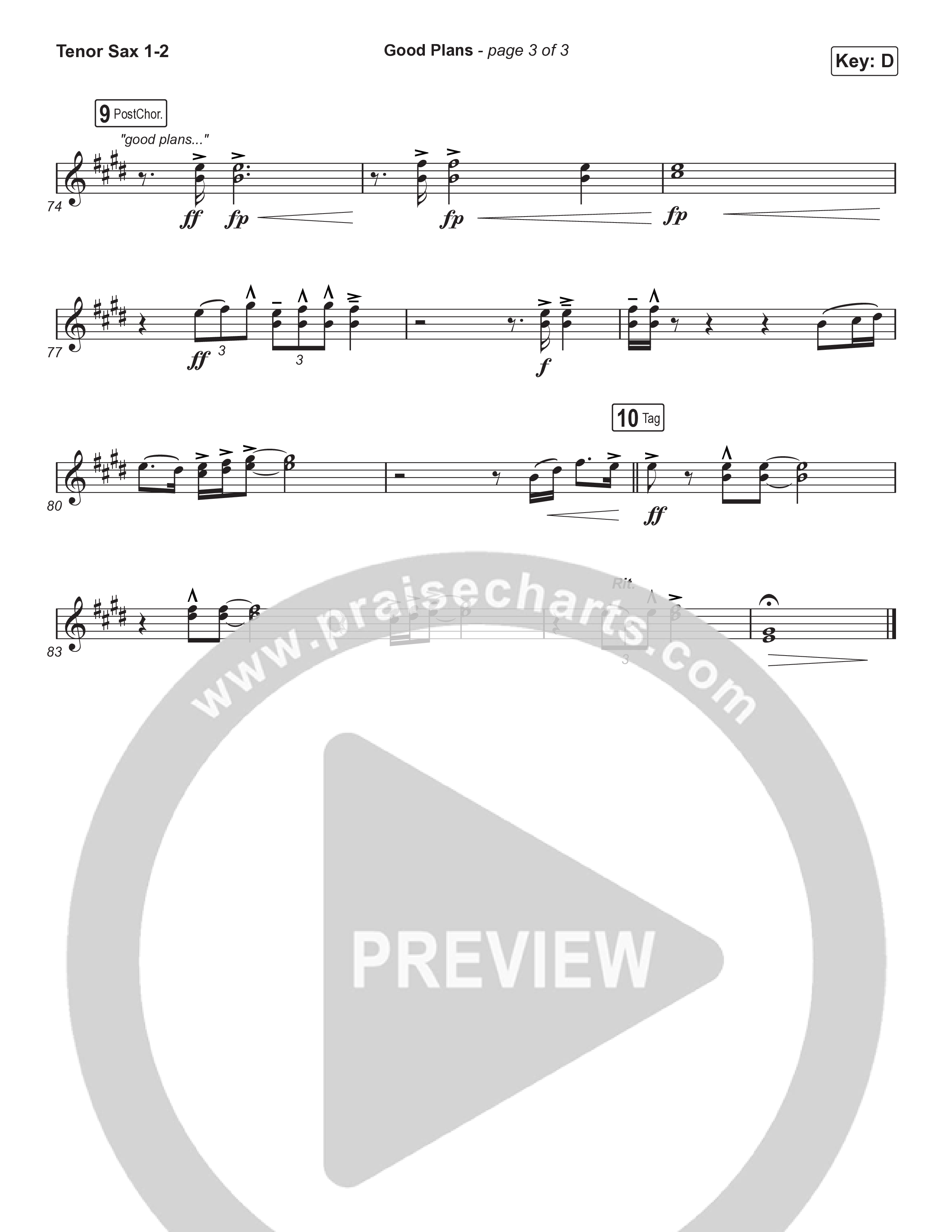 Good Plans (Choral Anthem SATB) Tenor Sax 1,2 (Red Rocks Worship / Arr. Luke Gambill)