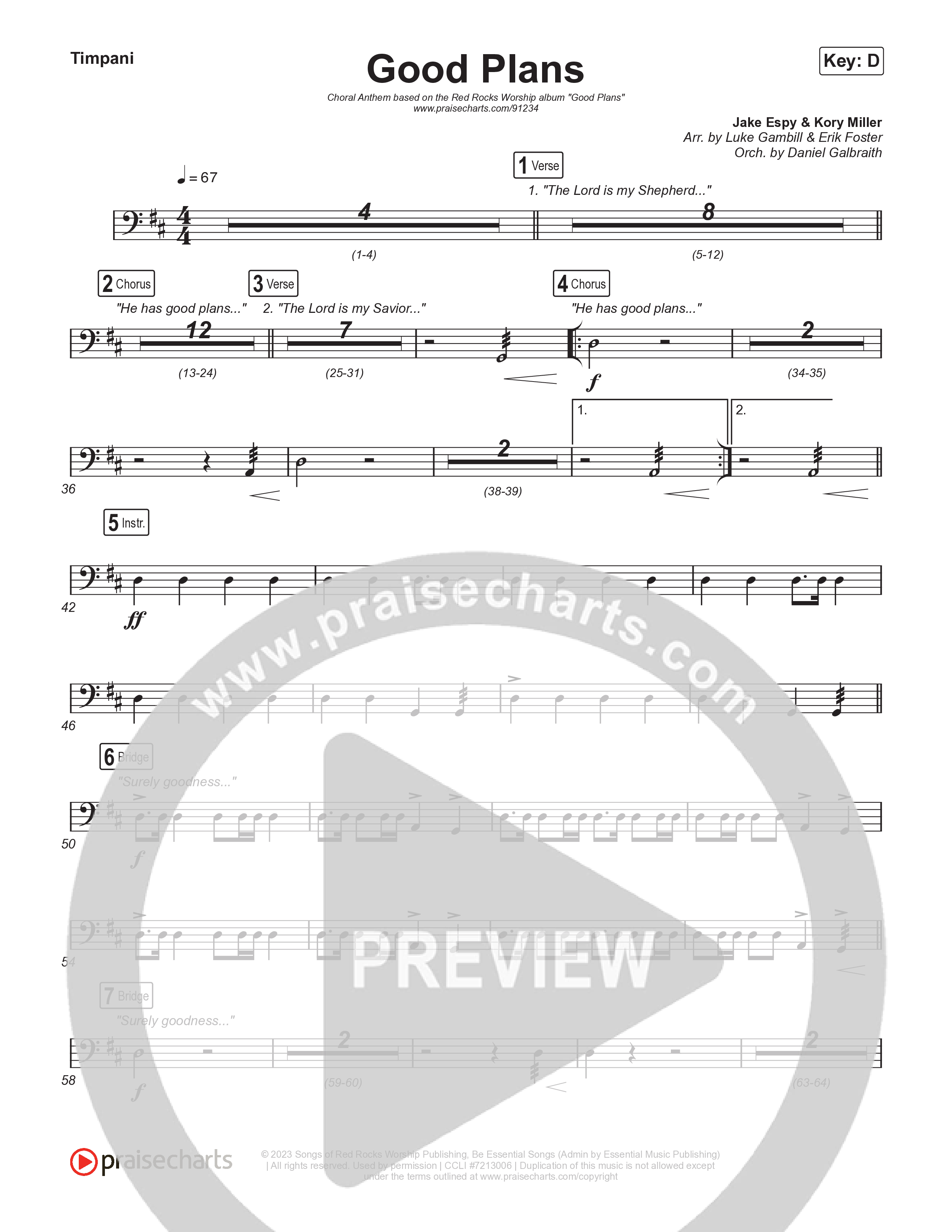 Good Plans (Choral Anthem SATB) Timpani (Red Rocks Worship / Arr. Luke Gambill)