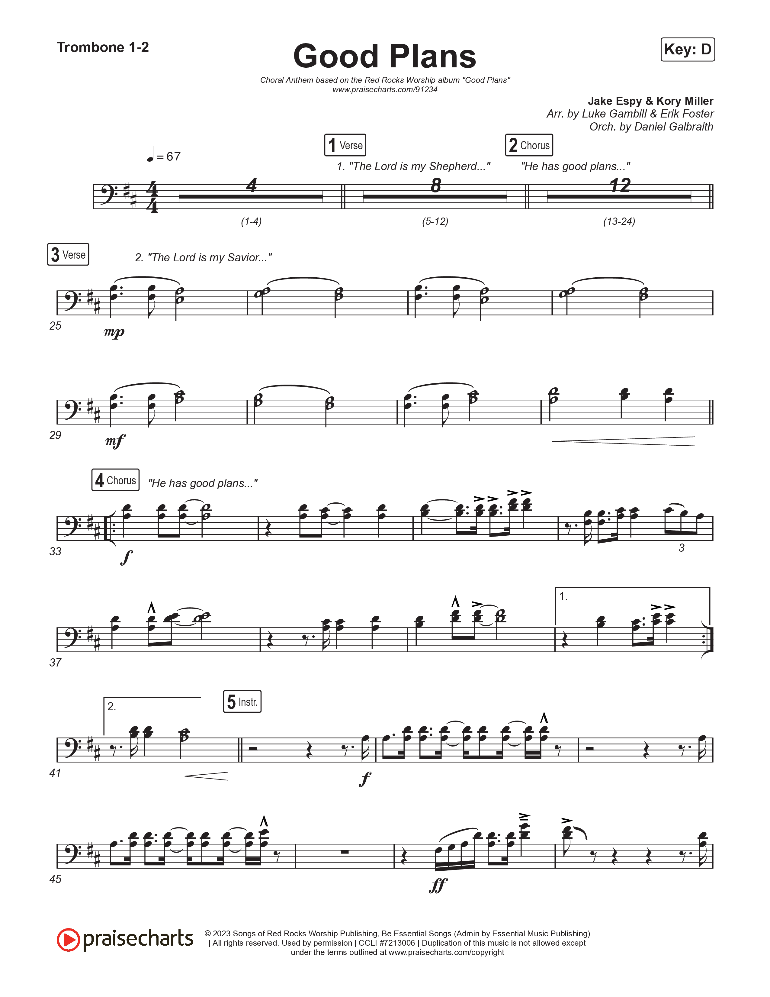 Good Plans (Choral Anthem SATB) Trombone 1,2 (Red Rocks Worship / Arr. Luke Gambill)
