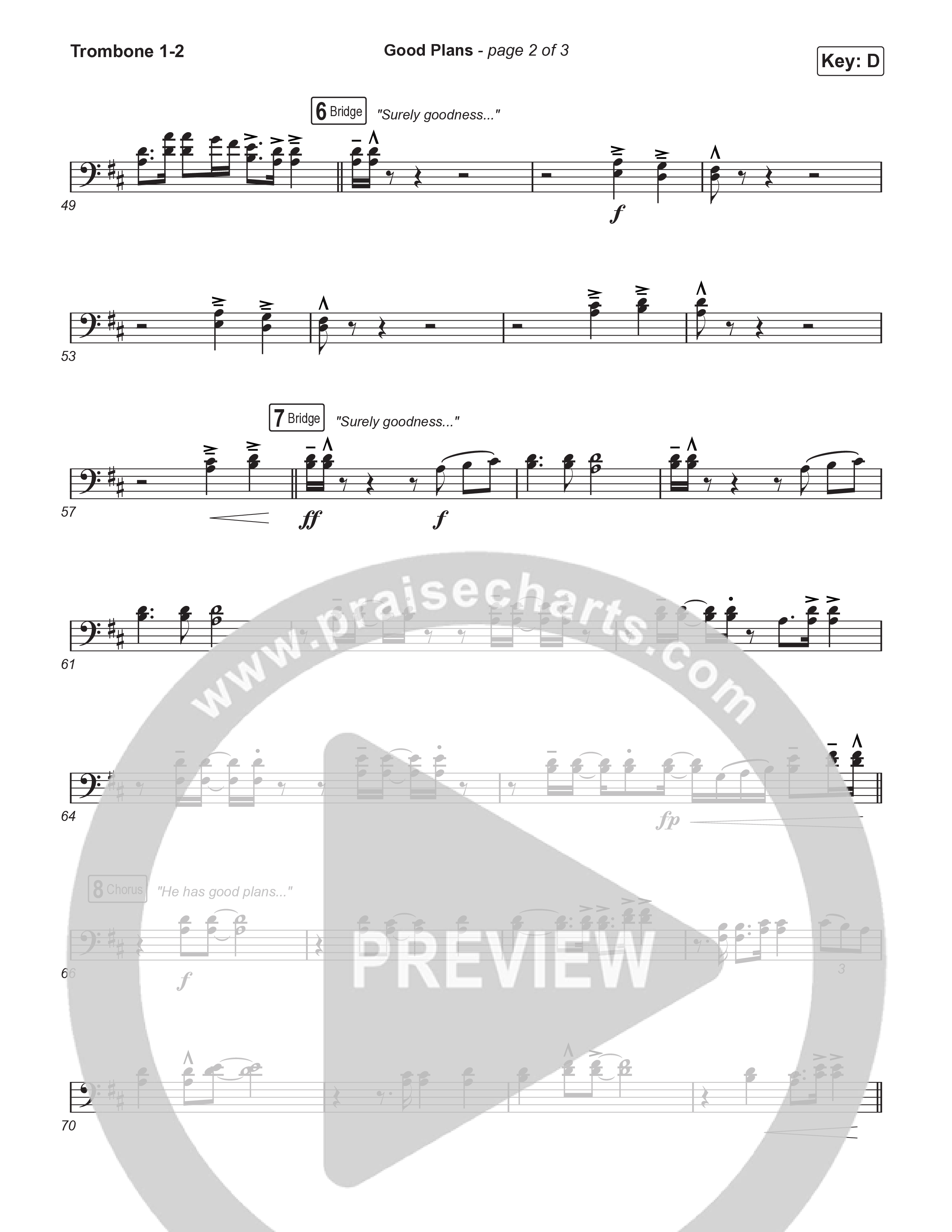 Good Plans (Choral Anthem SATB) Trombone 1,2 (Red Rocks Worship / Arr. Luke Gambill)